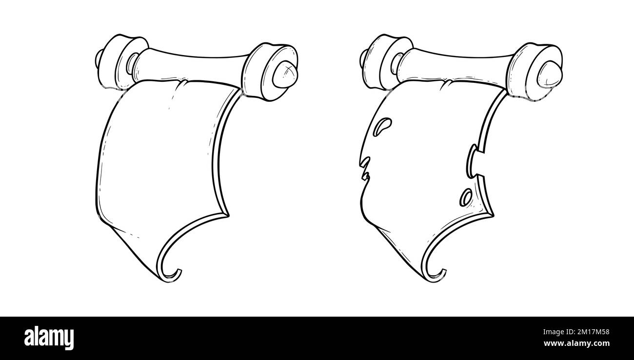 Alte Schriftrollen. Zerrissene Schriftrollen für Spiele. Vektordarstellung isoliert auf weißem Hintergrund Stock Vektor