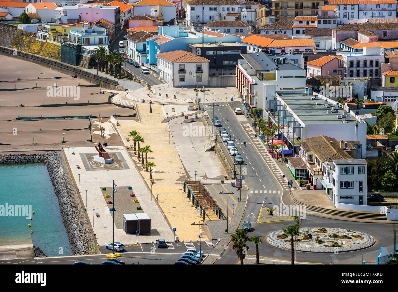 Überblicken Sie Praia da Vittoria vom Gazebo Fackelmonument, Insel Terceira, Azoren, Portugal, Europa Stockfoto