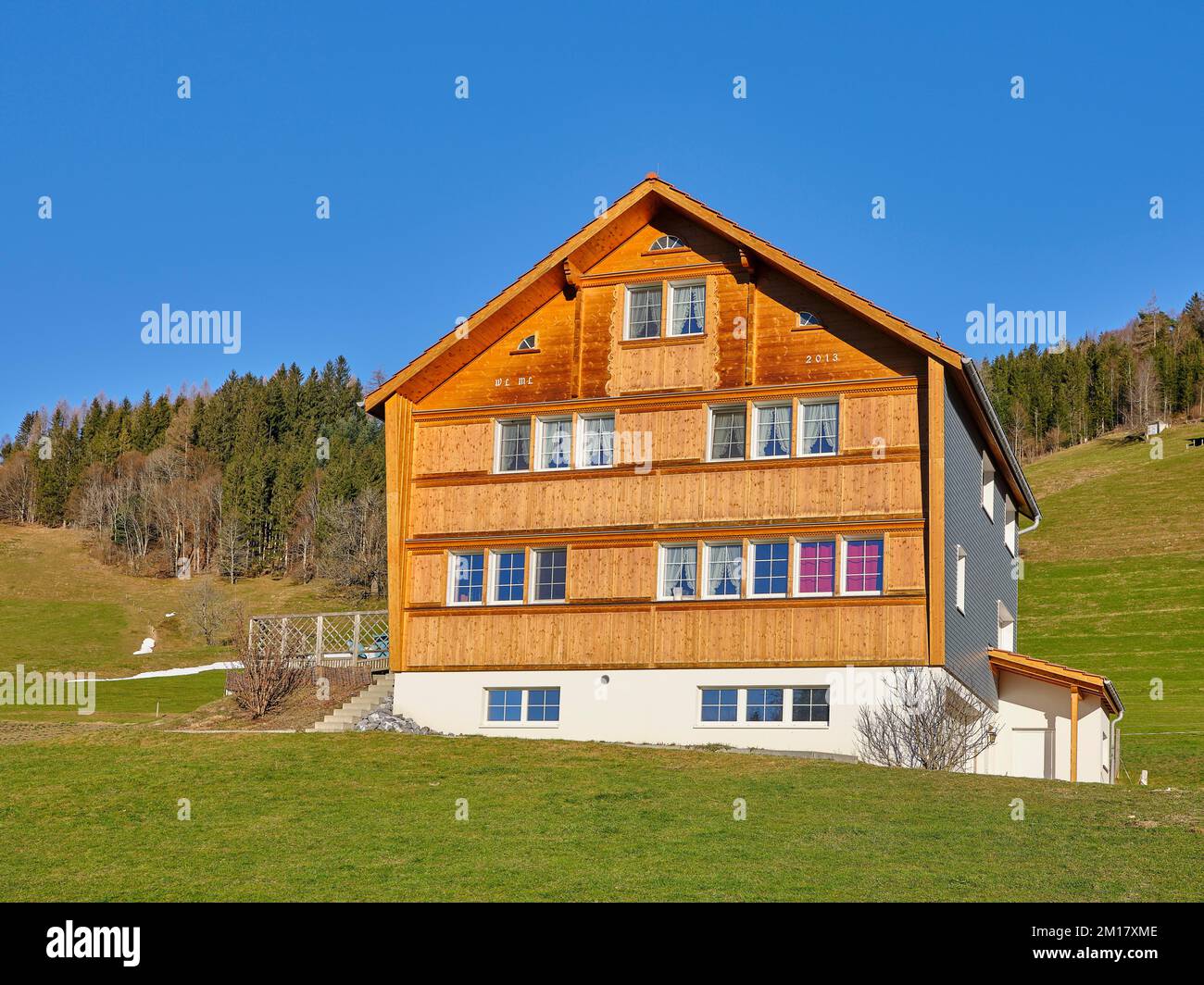 Appenzellhaus mit Holzfassade, Südseite, Gais, Appenzell Ausserrhoden, Schweiz, Europa Stockfoto