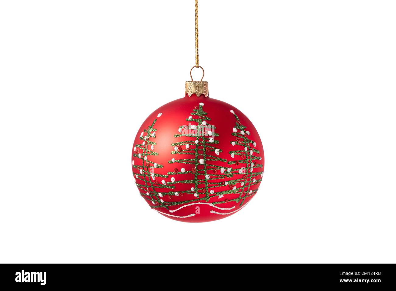 Roter Weihnachtsbaumball isoliert auf weißem Hintergrund. Weihnachtsbaumschmuck. Stockfoto