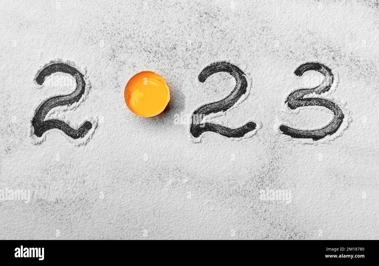 2023 und Ei, Neujahr. Stockfoto