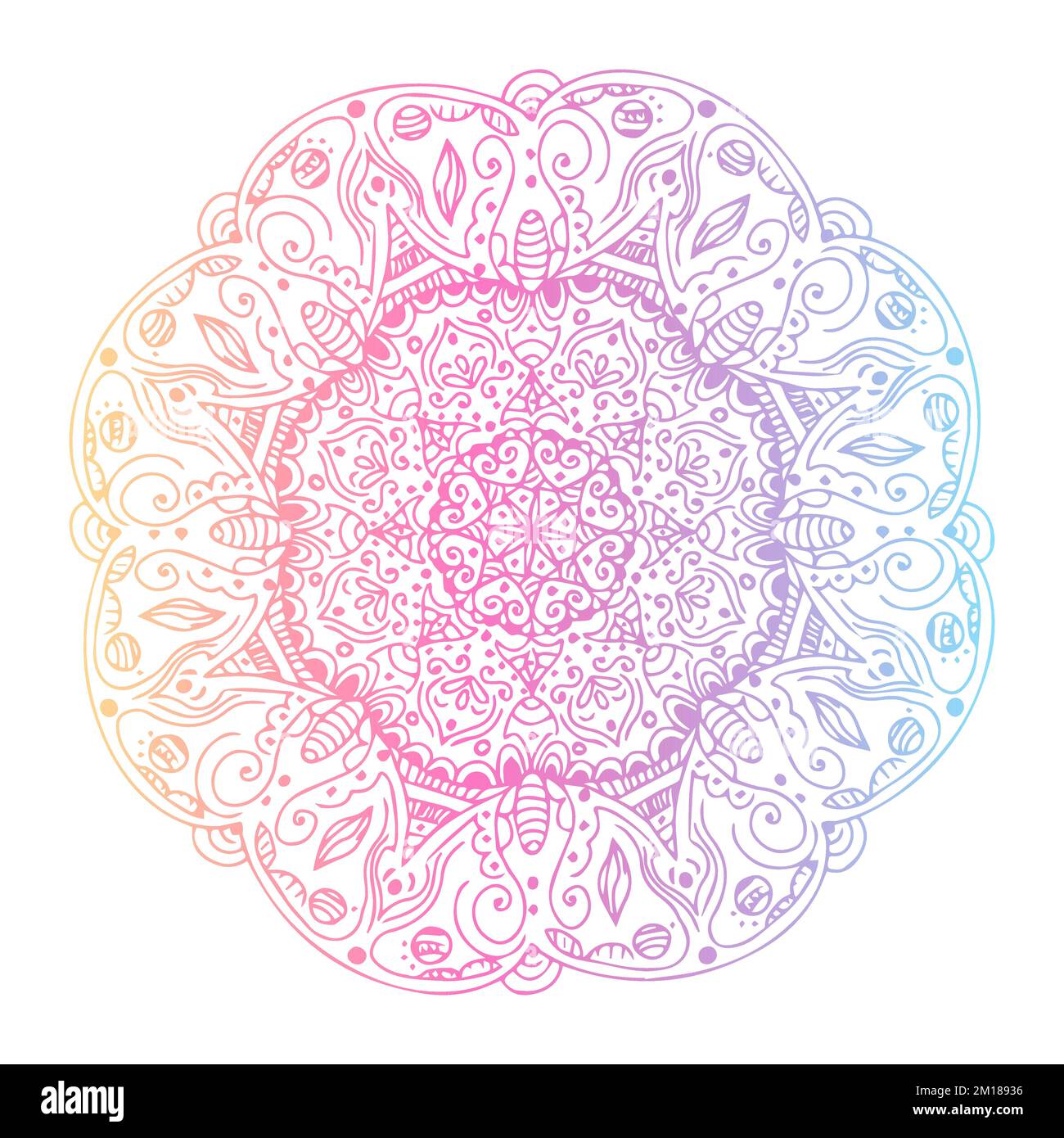 Ethnische Motive Mandala, Bo-Ho-Ornamente farbenfroh isoliert auf weißem Hintergrund. Anti-Stress-Therapiemuster. Gewebte Designelemente. Yoga. Vektordarstellung Stock Vektor