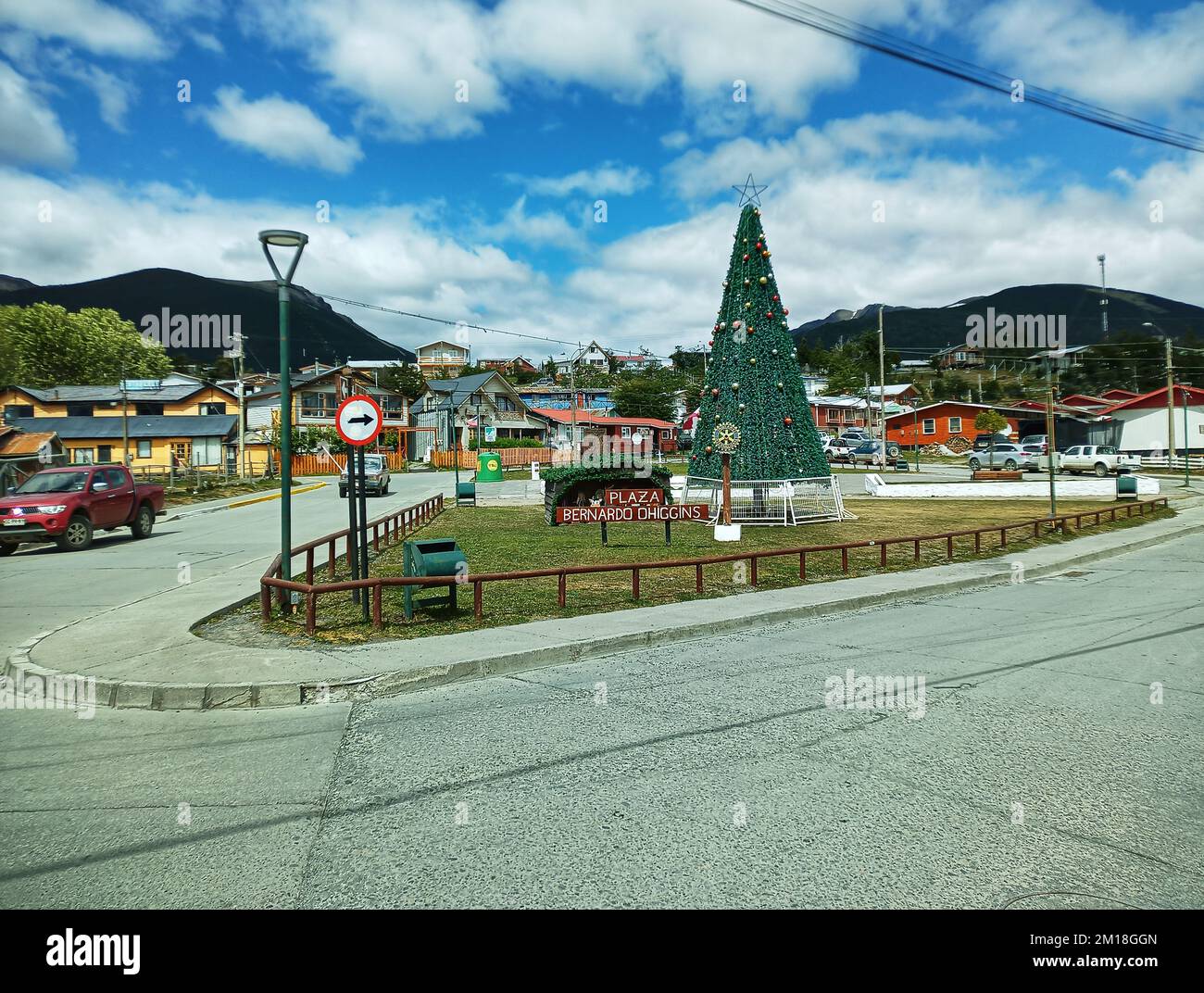plaza bernado ohiggins, weihnachten in puerto williams, weihnachten in chile, weihnachtsfeier in chile, weihnachten in Antartictica, chile, puerto williams Stockfoto
