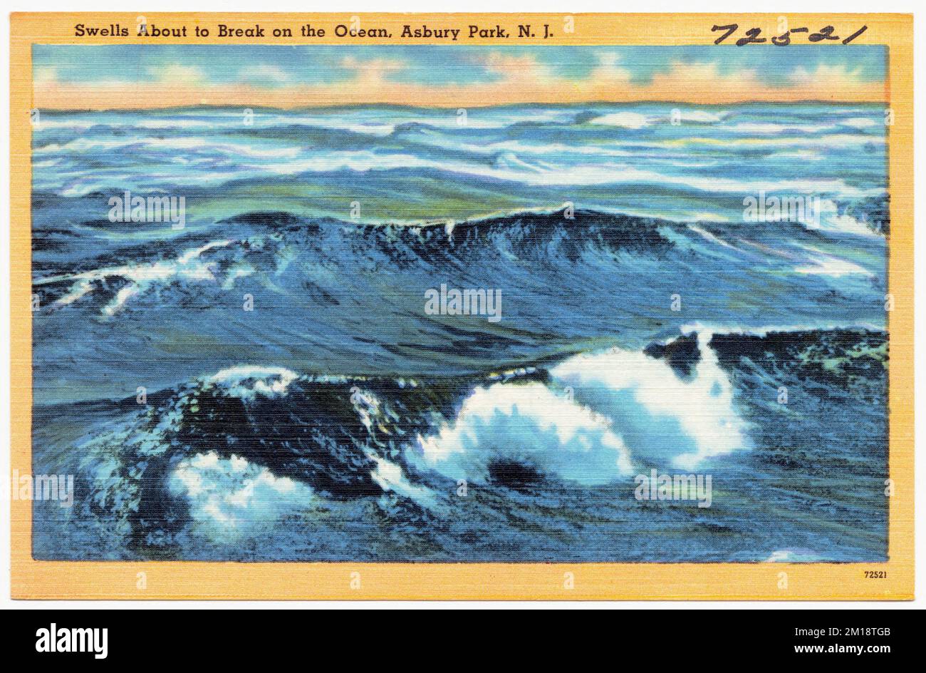 Die Wellen brechen gleich auf dem Ozean, Asbury Park, N. J. , Strände, Tichnor Brothers Collection, Postkarten der Vereinigten Staaten Stockfoto
