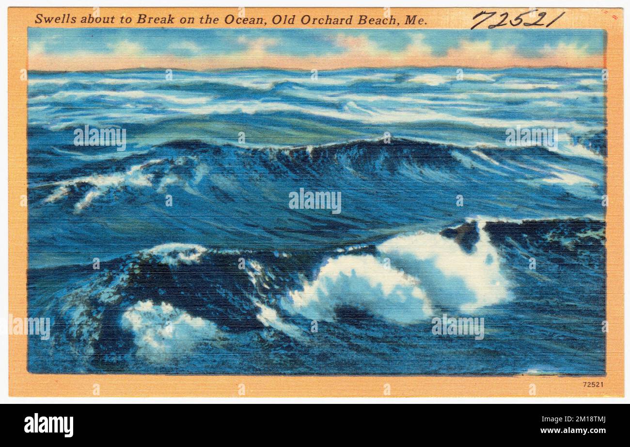 Wellen brechen gleich auf dem Meer, Old Orchard Beach, ich. , Seas, Tichnor Brothers Collection, Postkarten der Vereinigten Staaten Stockfoto