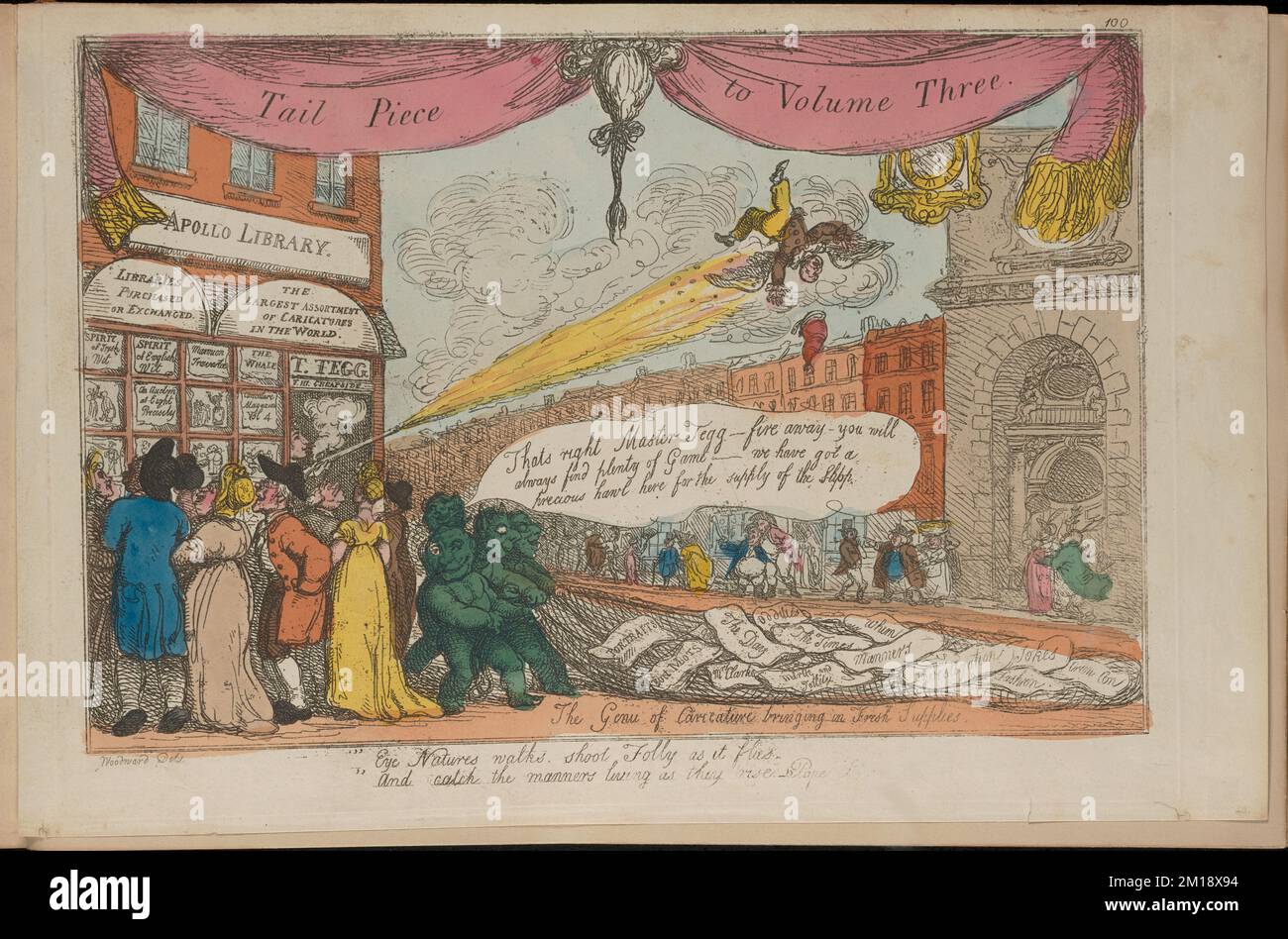 Schwanzteil auf Band drei, Menschenmassen, Bibliotheken, Karikaturen, Schießen, Tegg, Thomas, 1776-1846. Thomas Rowlandson (1756-1827). Ausdrucke und Zeichnungen Stockfoto