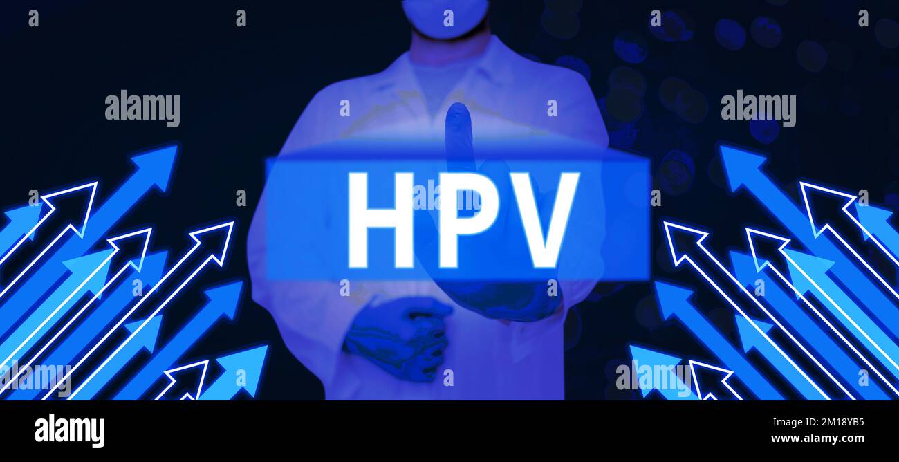 Text mit Inspirations-HPV. Wort geschrieben auf Gruppe von Viren, die Ihre Haut und die feuchten Membranen beeinflussen Stockfoto