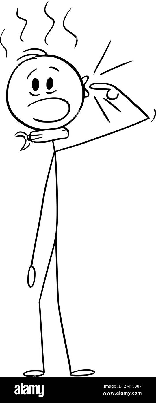 Person mit Ohrschmerzproblemen, Mittelohrentzündung, Vektor-Cartoon-Stick Abbildung Stock Vektor