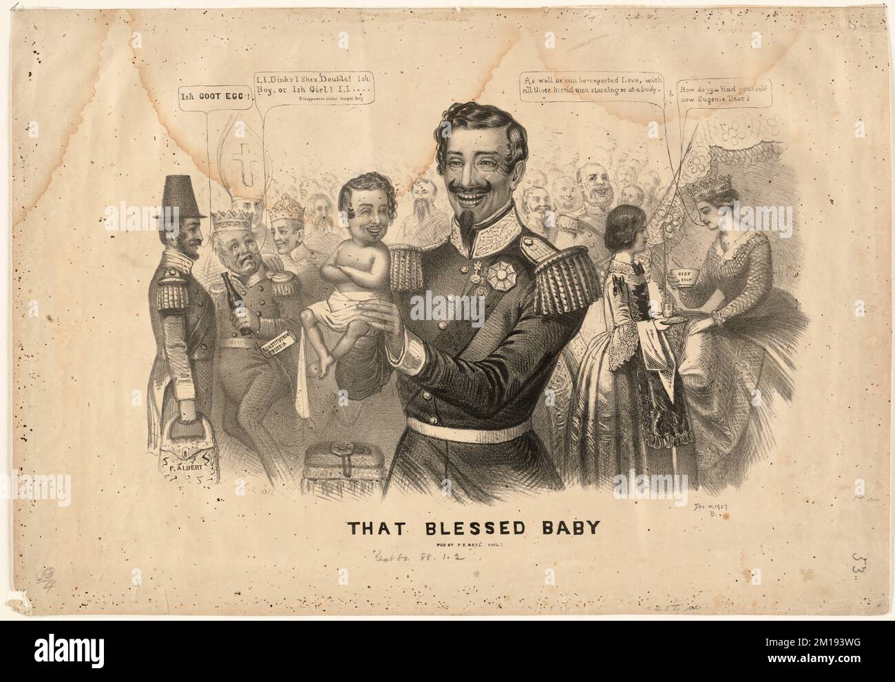 Das gesegnete Baby, Herrscher, Eugénie, Kaiserin, Gemahl von Napoleon III., Kaiser der Franzosen, 1826-1920, Napoleon III., Kaiser der Franzosen, 1808-1873, Louis Napoléon, Prinz Impérial der Franzosen, 1856-1879 Stockfoto