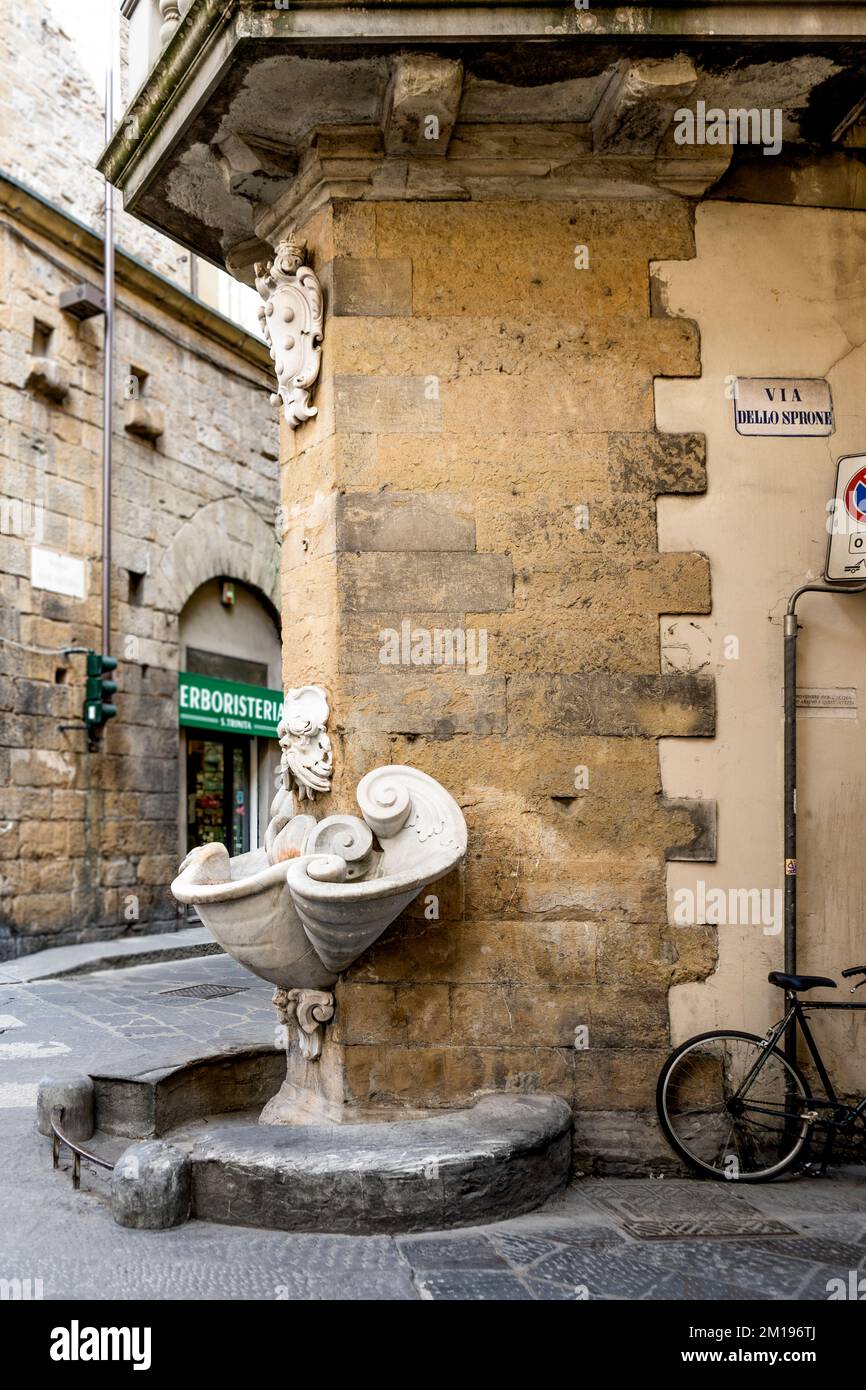 „Fontana dello Sprone“, Brunnen im Mannerismus-Stil vom Bildhauer Bernardo Buontalenti im 17. Jahrhundert, Florenz, Viertel Oltrarno, Italien Stockfoto