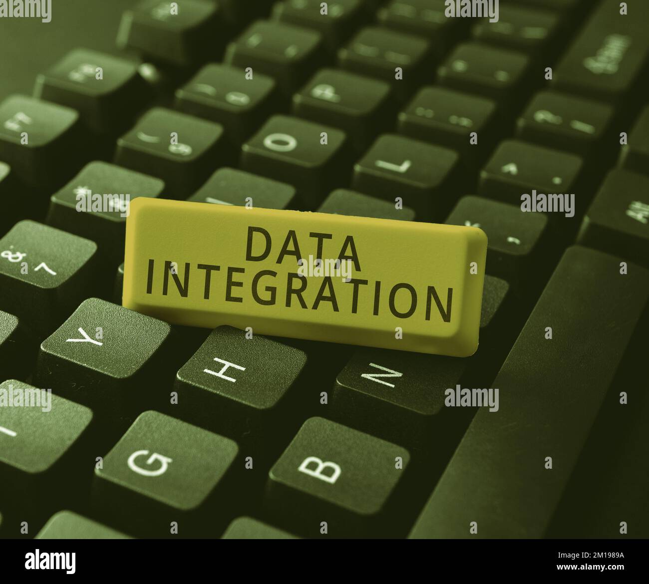 Inspiration für Signage Data Integration. Word for beinhaltet die Kombination von Daten aus verschiedenen Quellen Stockfoto