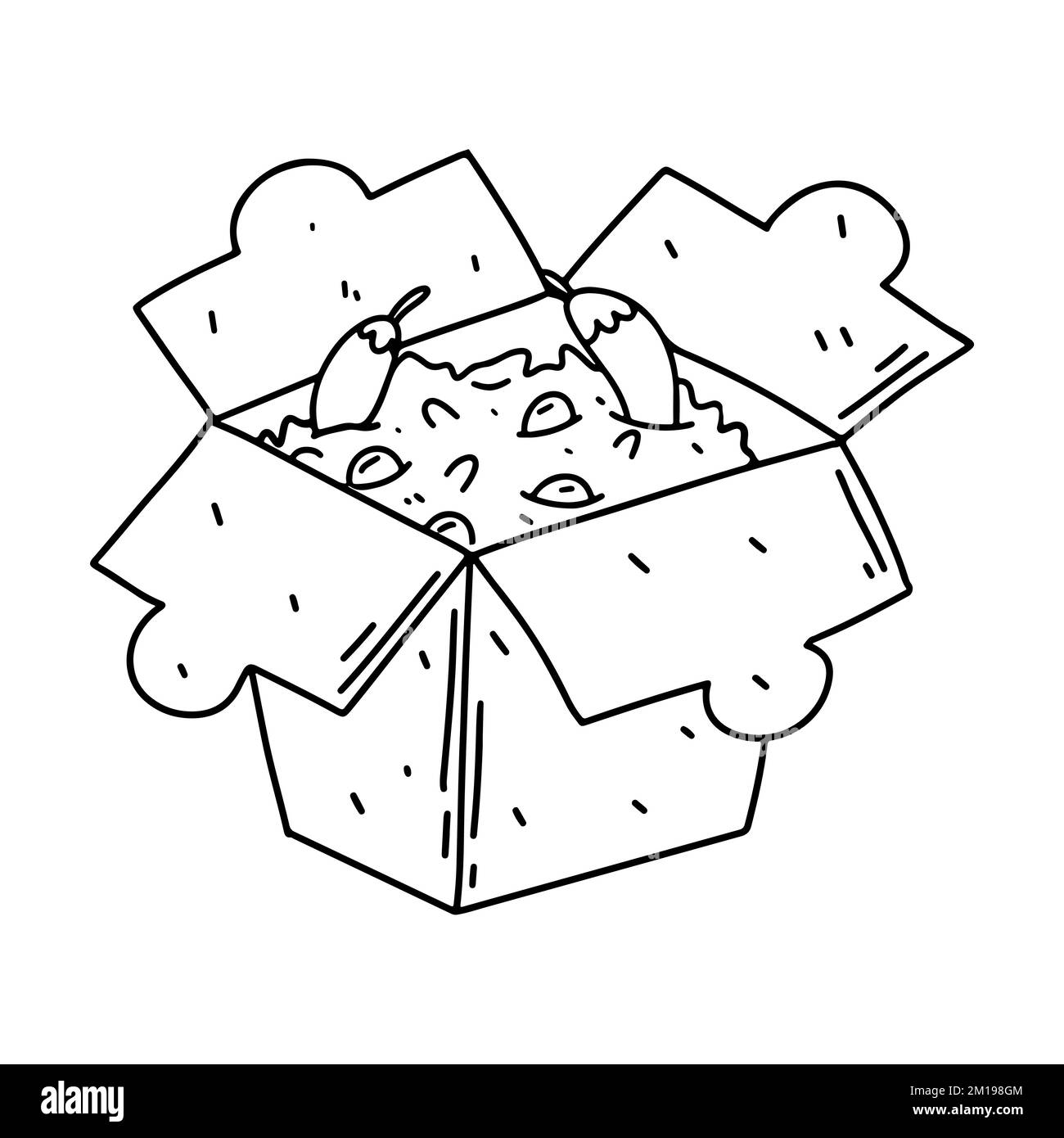 Würziger Reis in einer Pappschachtel. Chinesisches traditionelles Street Food. Vektorgrafik im handgezeichneten Doodle-Stil Stock Vektor