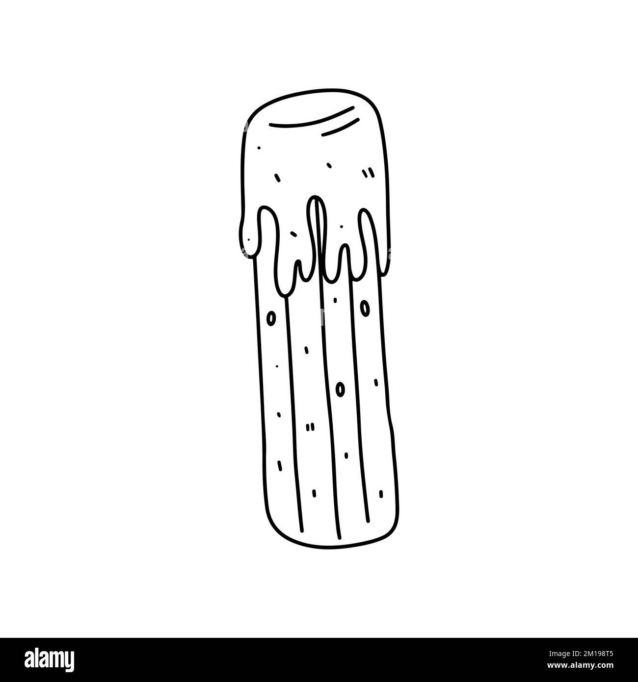 Churro mit Schokolade im handgezeichneten Doodle-Stil. Mexikanischer Snack. Vektordarstellung. Churros kleben mit Soße Stock Vektor