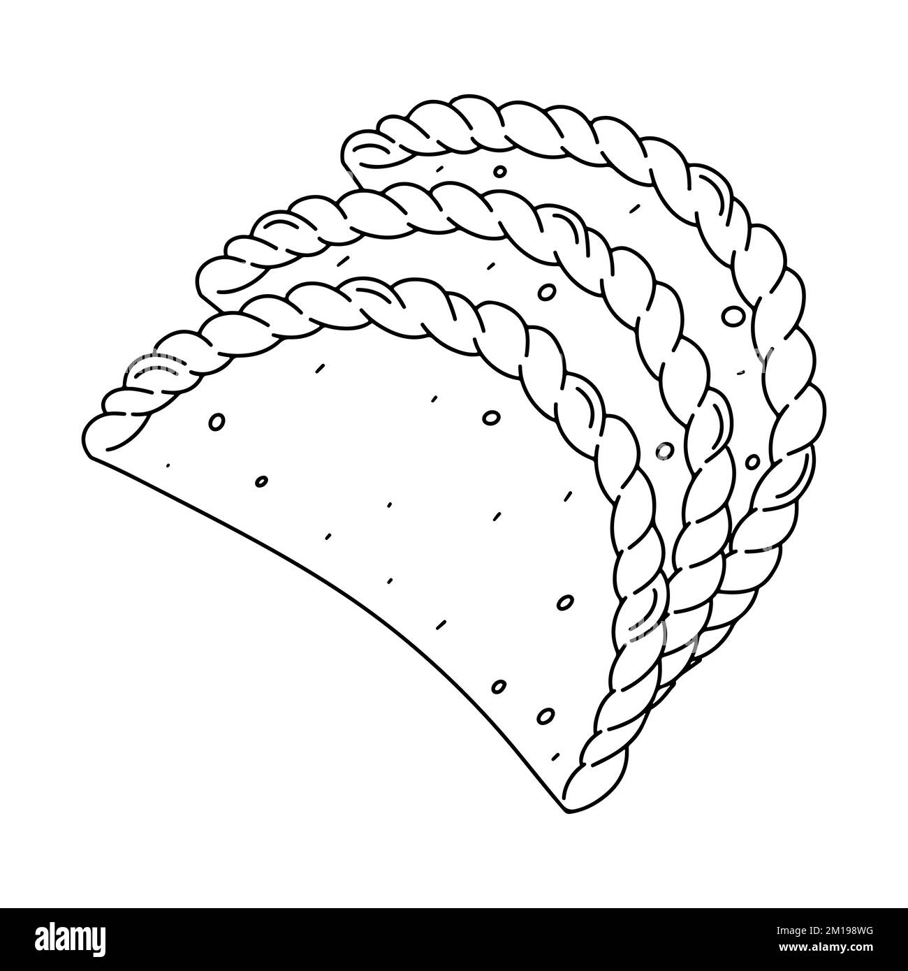 Gebratene Empanadas im handgezeichneten Doodle-Stil. Traditionelle kolumbianische Küche. Lateinamerikanische Lebensmittelvektordarstellung Stock Vektor
