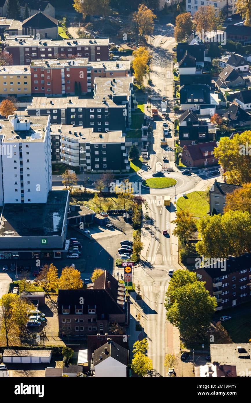 Luftaufnahme, Neuer Kreisverkehr in der Friedrich-Ebert-Straße im Bezirk Bockum-Hövel in Hamm, Ruhrgebiet, Nordrhein-Westfalen, Deutschland Stockfoto