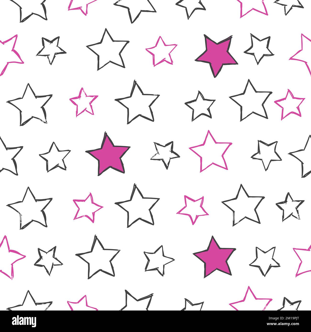 Handgezeichnetes nahtloses Muster mit pinkfarbenen und schwarzen Sternen Stock Vektor