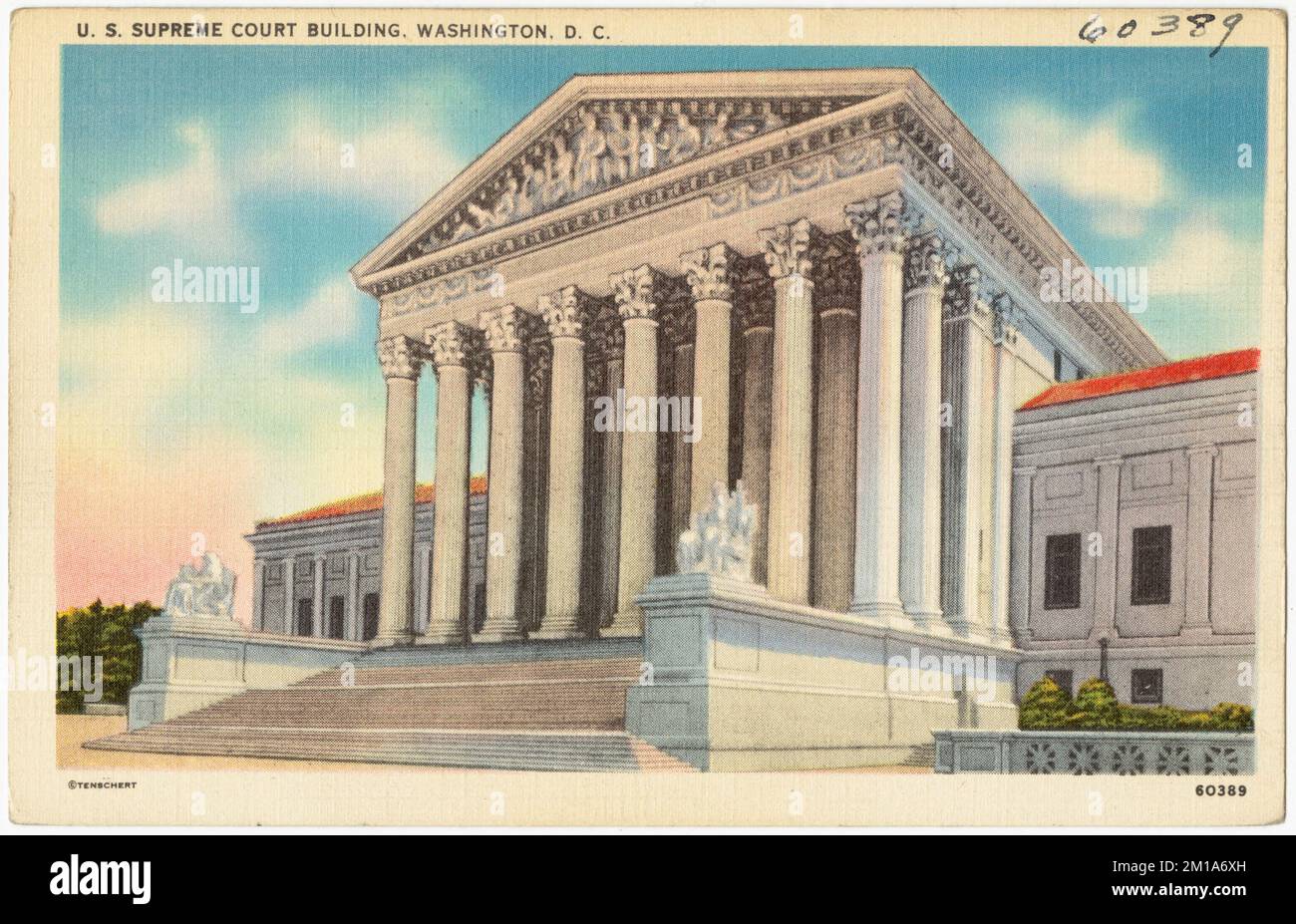 U. S. Supreme Court Building, Washington, D.C., Courthouses, Tichnor Brothers Collection, Postkarten der Vereinigten Staaten Stockfoto