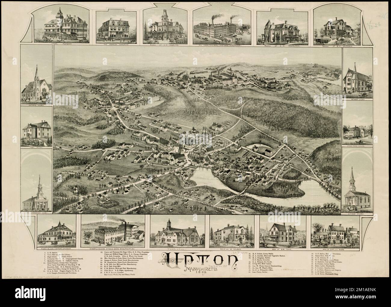 Upton, Massachusetts : 1888 , Upton Mass., Luftaufnahmen Norman B. Leventhal Map Center Collection Stockfoto