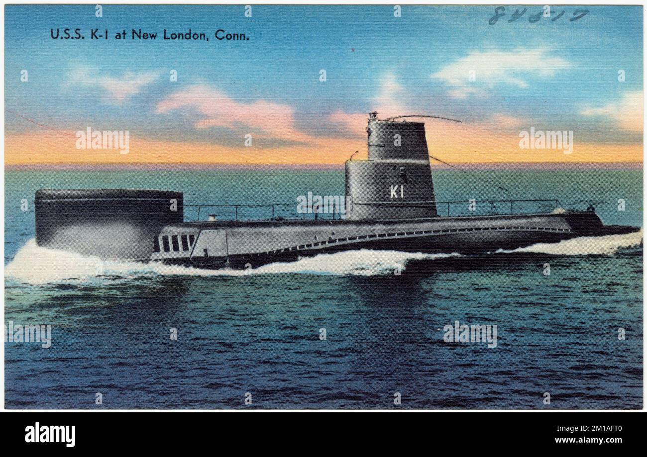 U.S.S. K-1 in New London, Conn , Militäreinrichtungen, Tichnor Brothers Collection, Postkarten der Vereinigten Staaten Stockfoto
