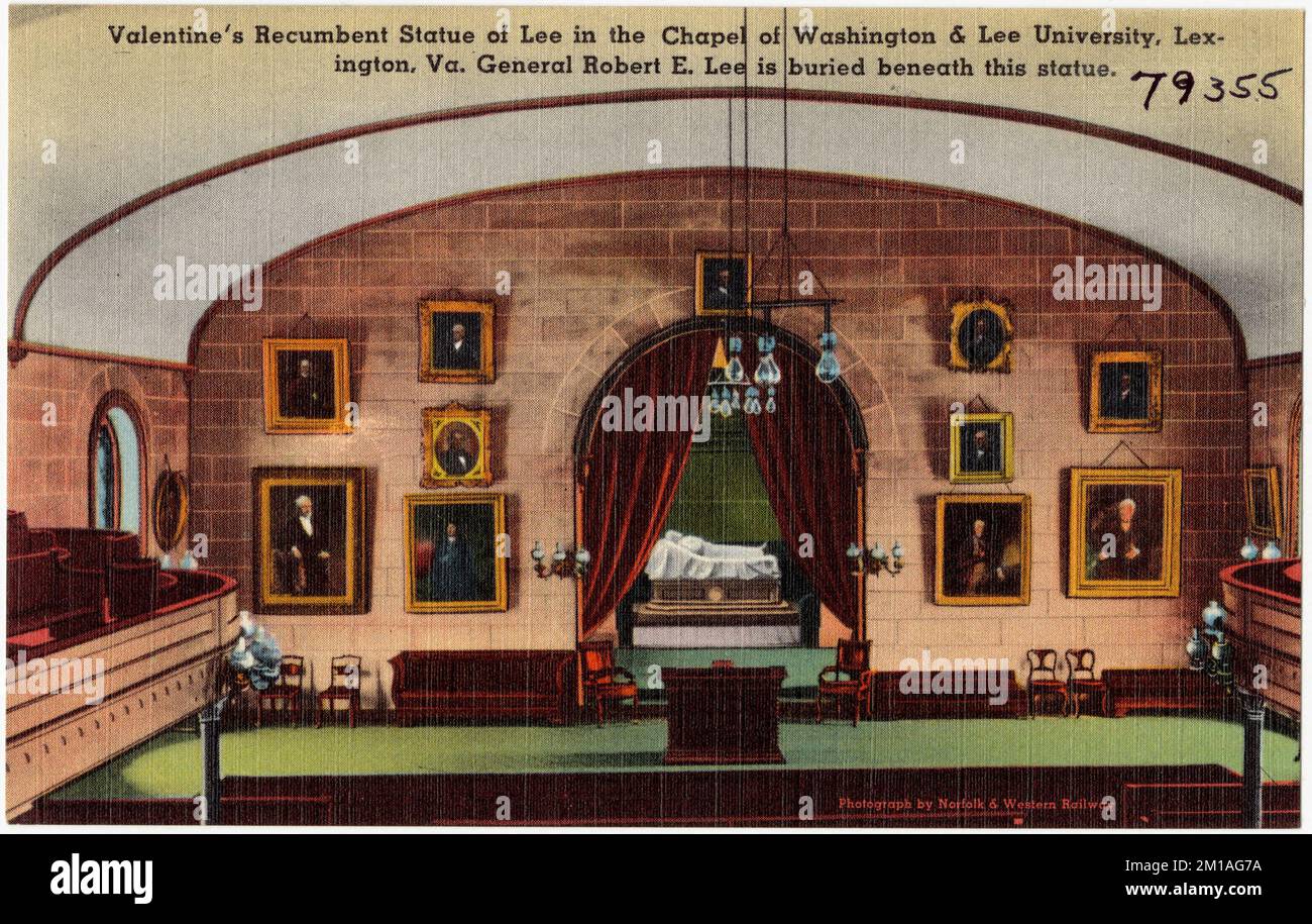 Valentine's Recumbent Statue of Lee in der Chapel of Washington & Lee University, Lexington, Virginia General Robert E. Lee ist unter dieser Statue begraben. , Universitäten und Hochschulen, Tichnor Brothers Collection, Postkarten der Vereinigten Staaten Stockfoto