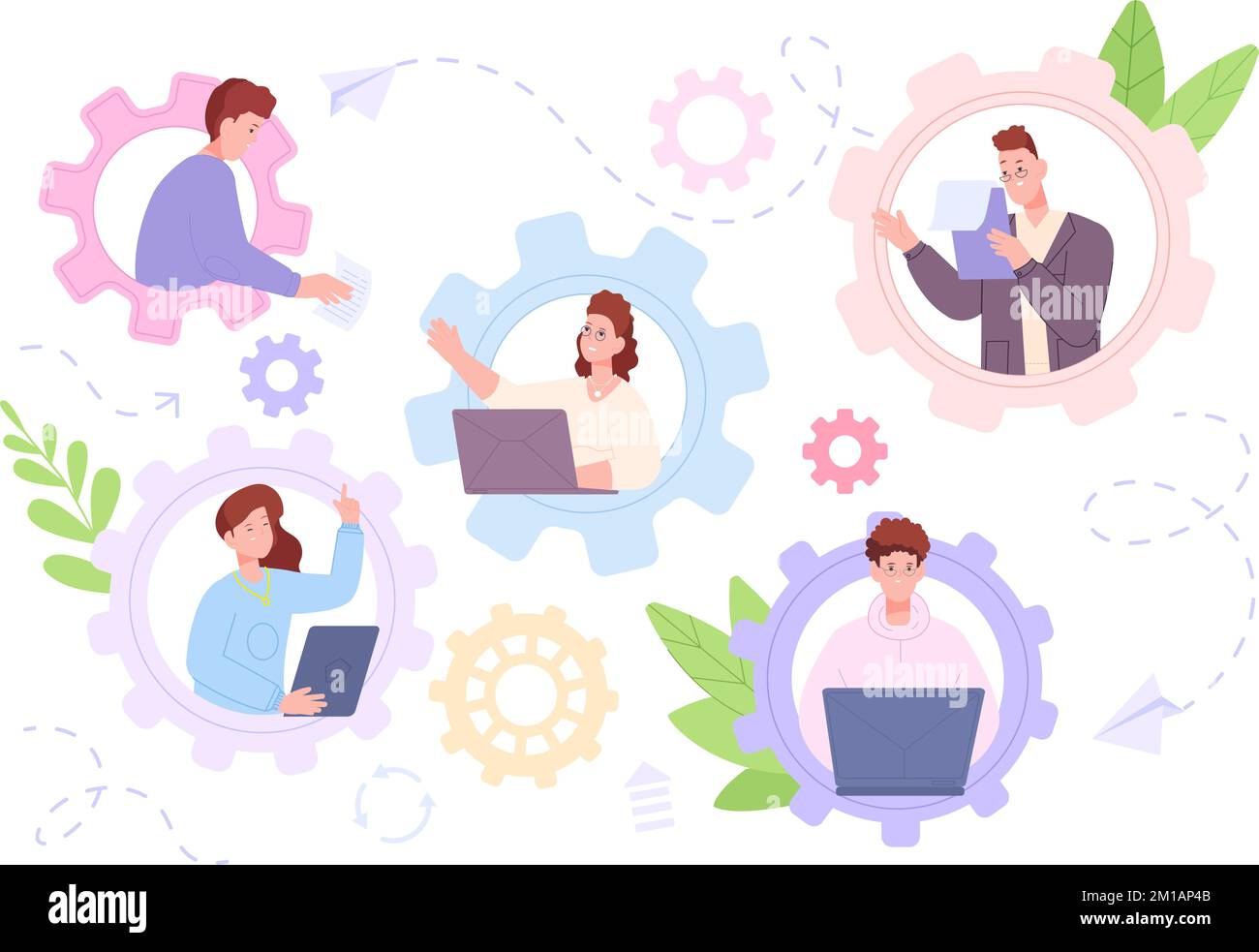 Engagierte Entwickler. Mitarbeiter Unternehmensengagement, Teamarbeit im Maschinenbau Kommunikation, Neugier professionelle Entwicklungsmanager arbeiten an Arbeitskonzepten Vektordarstellung engagierter Mitarbeiter Stock Vektor