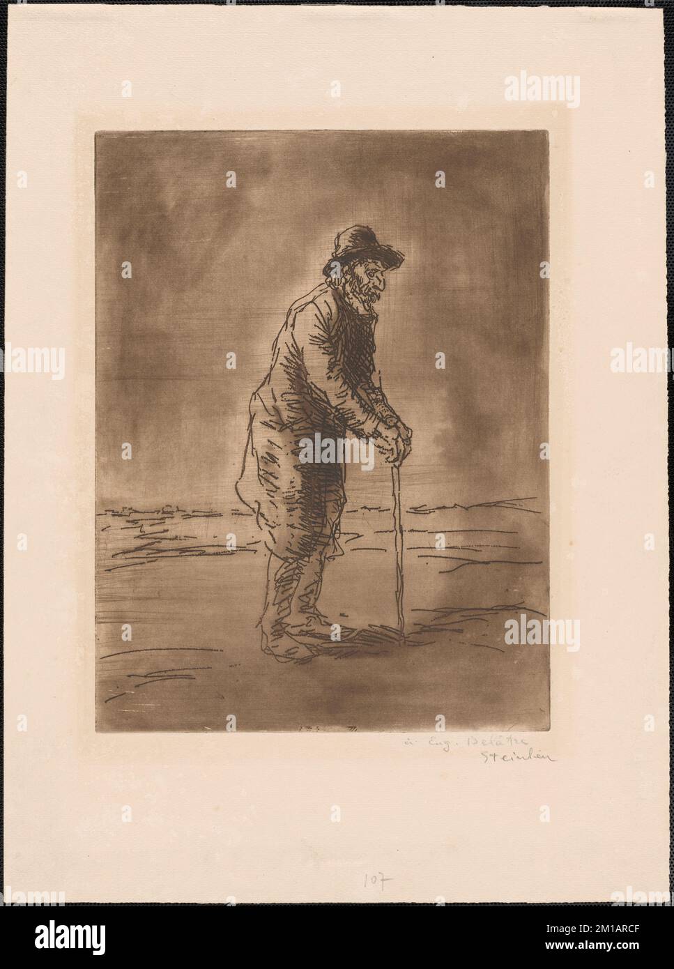 UN vieux, Walking, Staff Sticks. Théophile Alexandre Steinlen (1859-1923). Lithografien Stockfoto