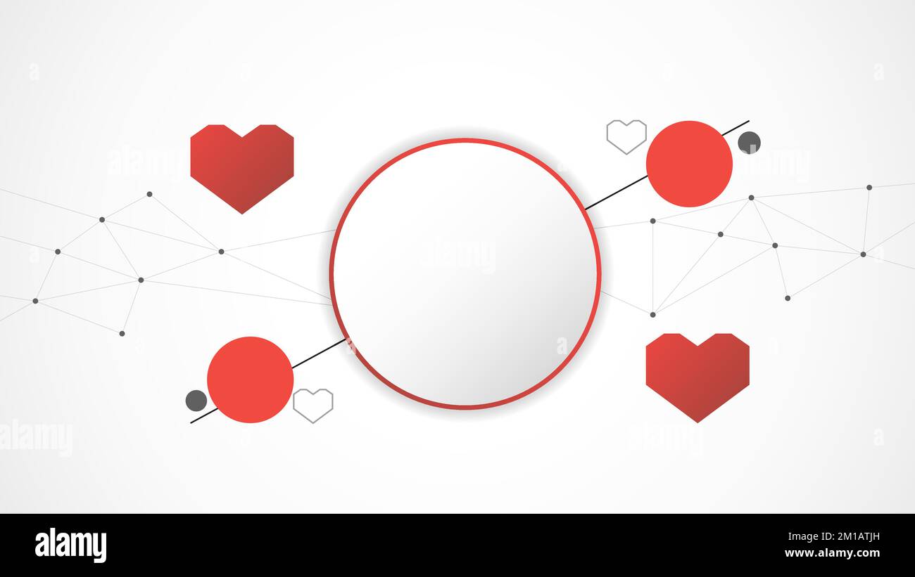 Abstrakter Herzhintergrund mit weißem rotem Kreis. Technologie mit Line Digital, dna, Red Heart, Dot, Hi-Tech, Grau, Wissenschaft, Vektor. Circle Tech Stock Vektor