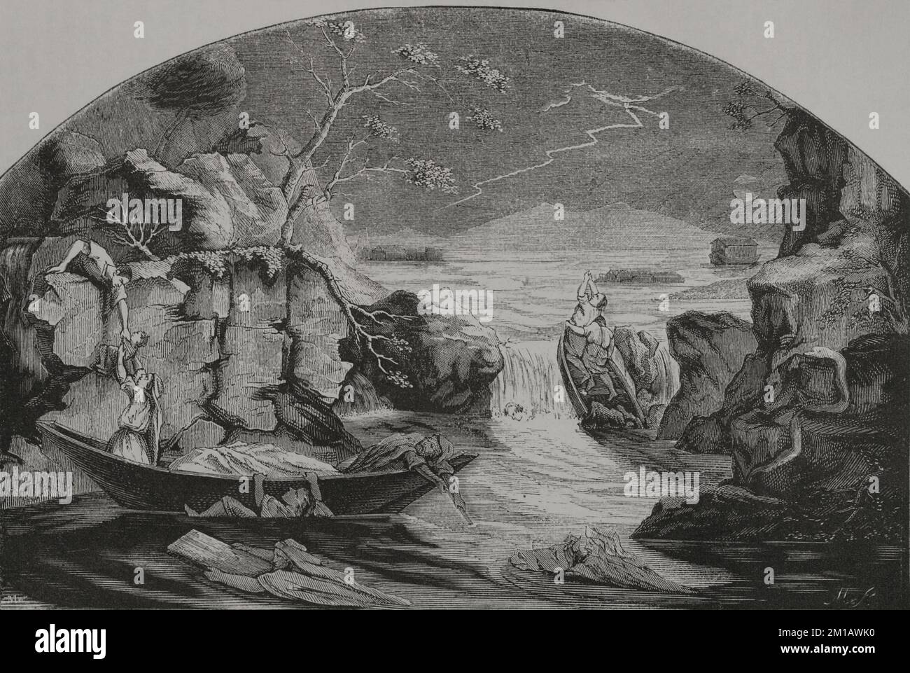 Das Alte Testament. Das Buch der Genesis. Die Flut. Gravur. "Los Héroes y las Grandezas de la Tierra". Band I. 1854. Stockfoto