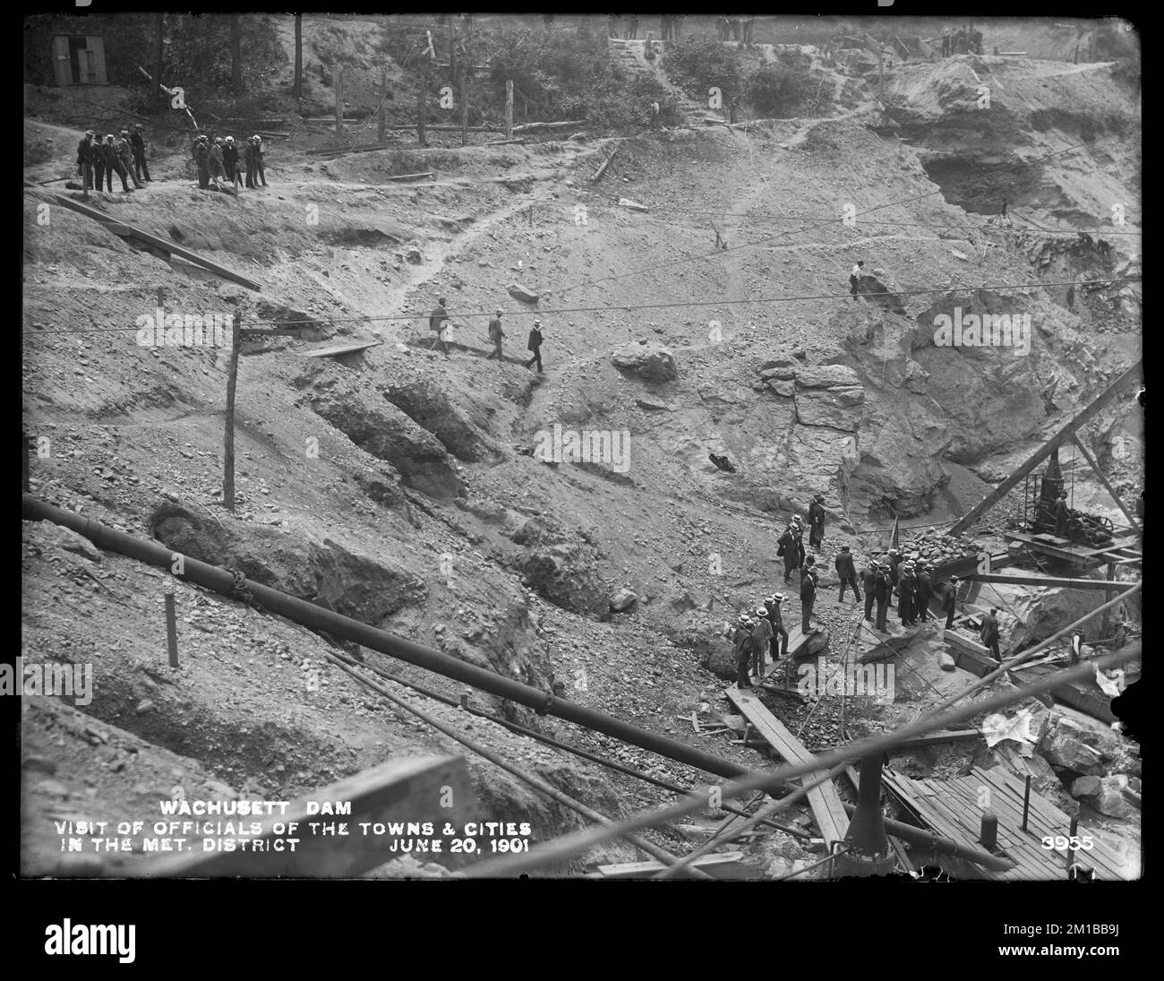 Wachusett Dam, Visit of the Officials of the Towns and Cities in the Metropolitan District, Clinton, Mass., 20. Juni 1901 Wasserwerke, Dämme, Baustellen Stockfoto