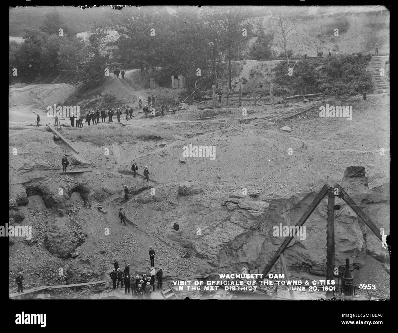 Wachusett Dam, Visit of the Officials of the Towns and Cities in the Metropolitan District, Clinton, Mass., 20. Juni 1901 Wasserwerke, Dämme, Baustellen Stockfoto