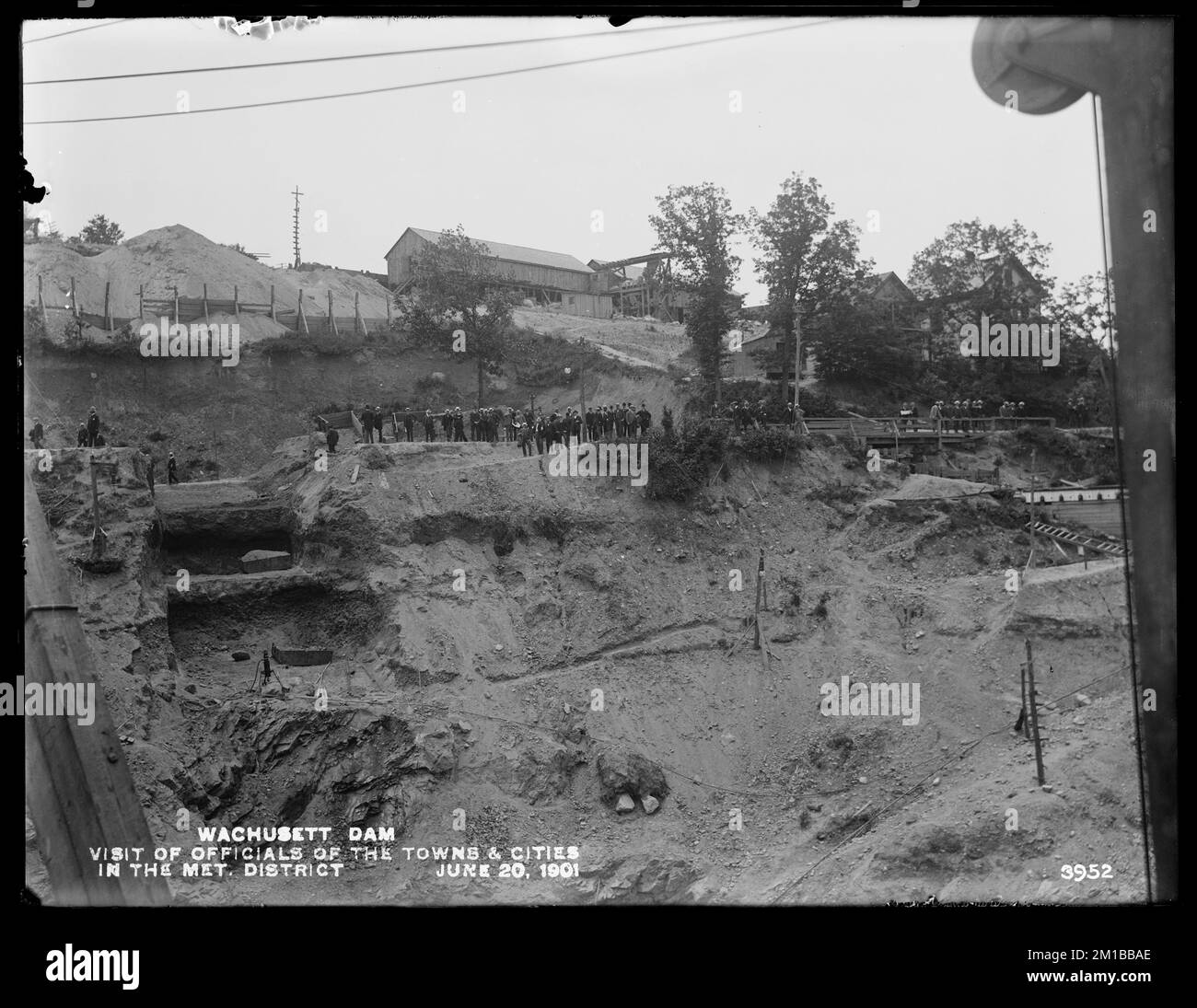 Wachusett Dam, Visit of the Officials of the Towns and Cities in the Metropolitan District, Clinton, Mass., 20. Juni 1901 Wasserwerke, Dämme, Baustellen Stockfoto