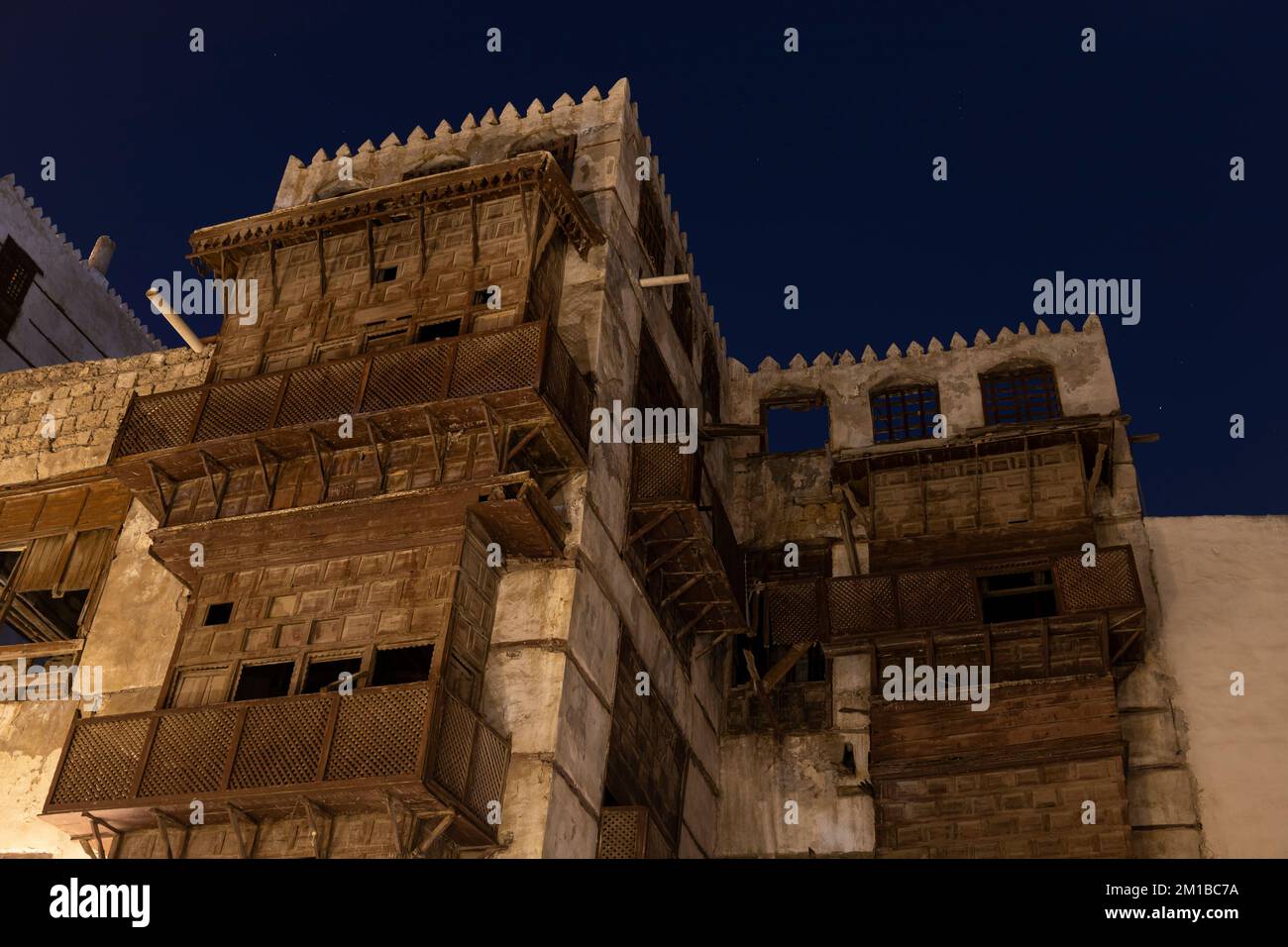 Jeddah, Saudi-Arabien, 04 2022. Dezember - Alte historische Stadt Jeddah. Antikes Gebäude - historisches Dorf Al Balad Stockfoto