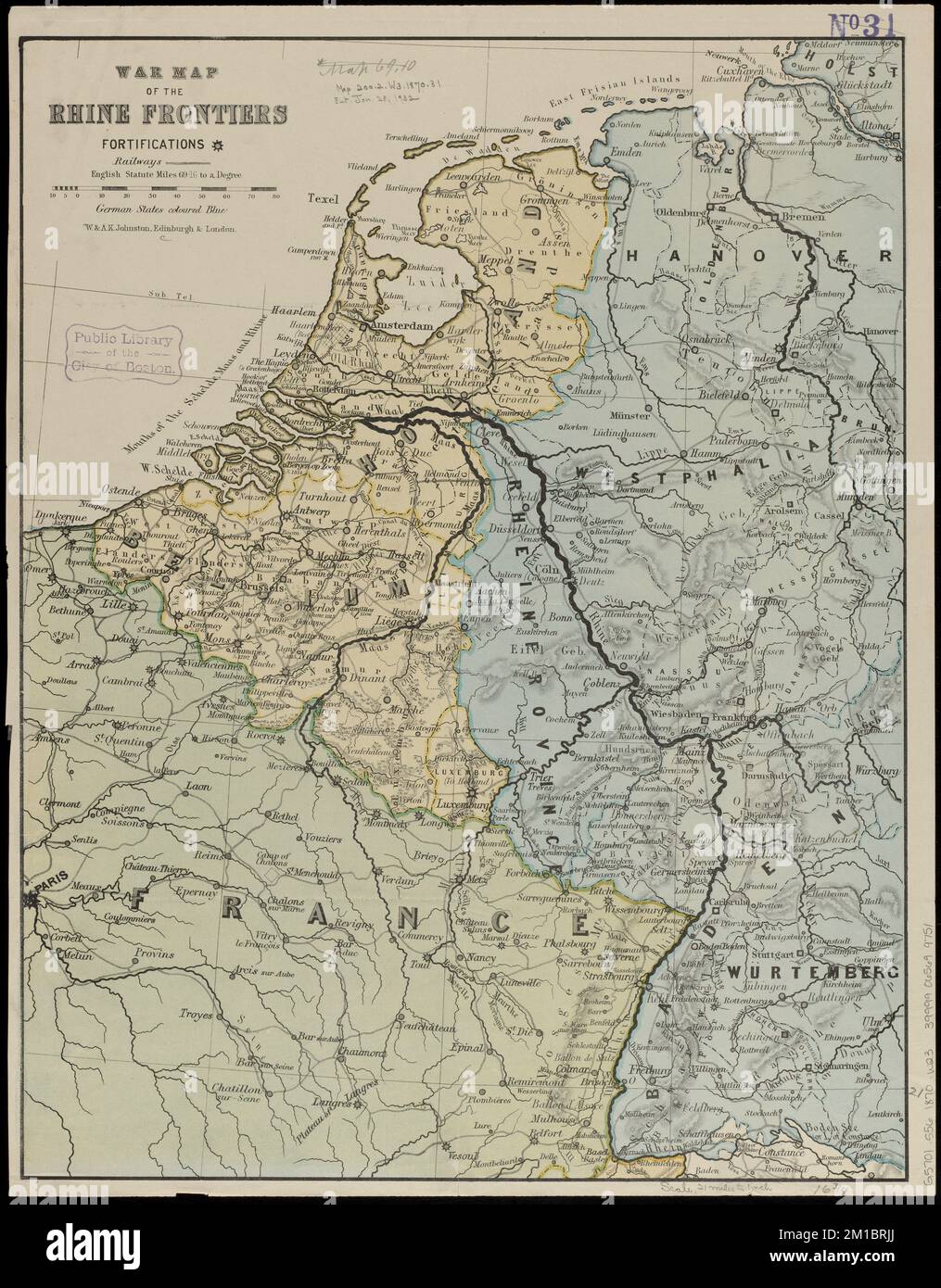 Kriegskarte der Rheingrenzen, Franco-Preußischer Krieg, 1870-1871, Karten, Frankreich, Karten, Deutschland, Karten Norman B. Leventhal Kartenzentrum Sammlung Stockfoto