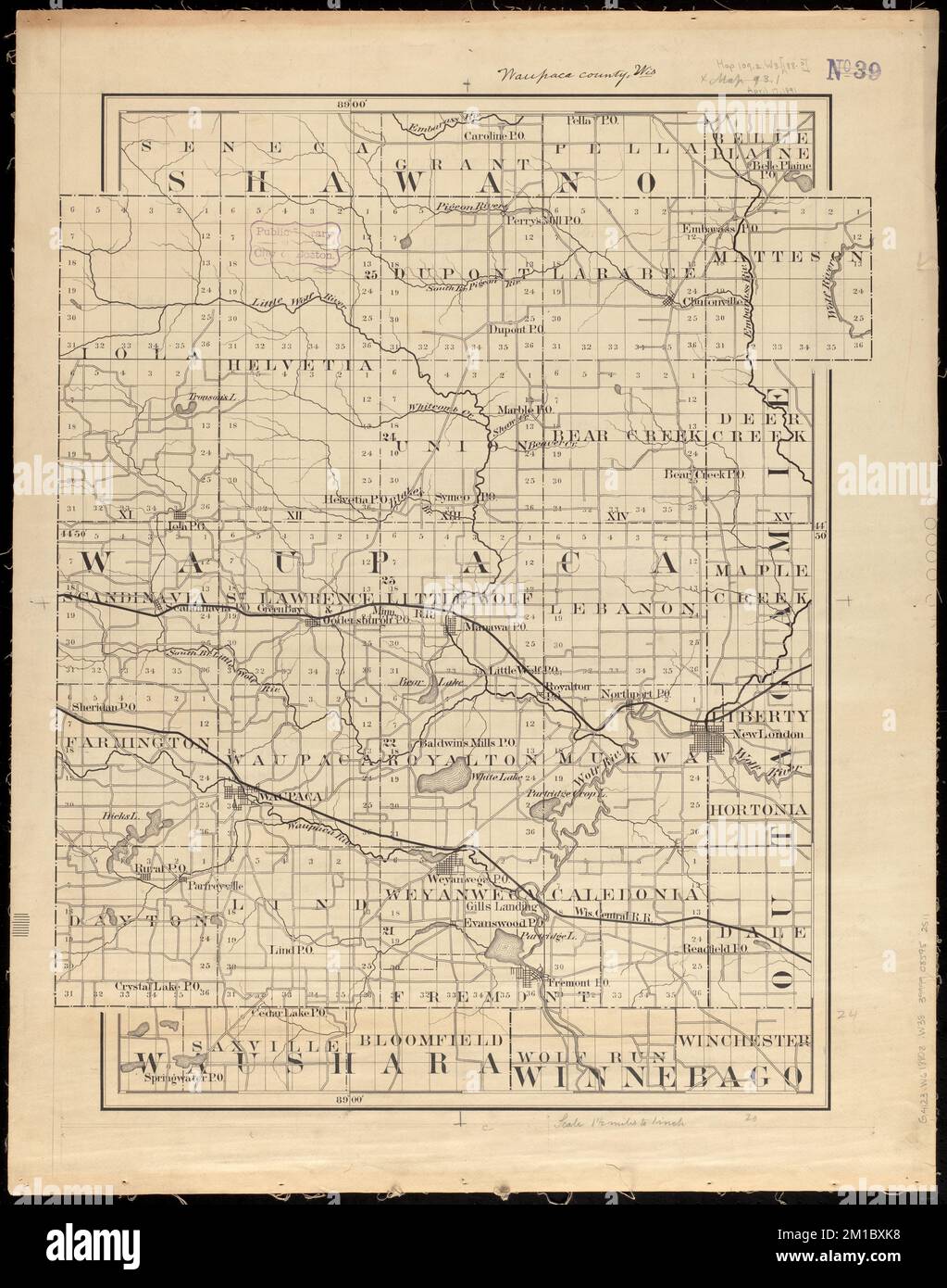 Waupaca County, Wisconsin , Waupaca County Wisconsin, Karten, Manuskript Karten Norman B. Leventhal Map Center Collection Stockfoto