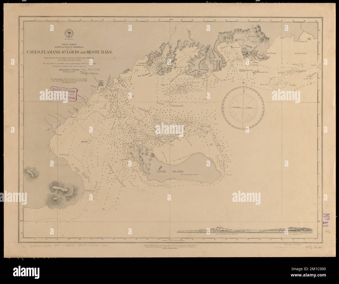 West Indies, Hai oder St. Domingo, Gonaives Bay : aus einer französischen Erhebung, 1847 , Seekarten, Haiti, Gonaives Bay, Seekarten, Haiti, Hospital Bay, Seekarten, Haiti, Turtle Bay, Gonaives Bay Haiti, Karten, Gonaives Haiti, Karten, Hospital Bay Haiti, Karten, Turtle Bay Haiti, Karten Norman B. Leventhal Map Center Collection Stockfoto