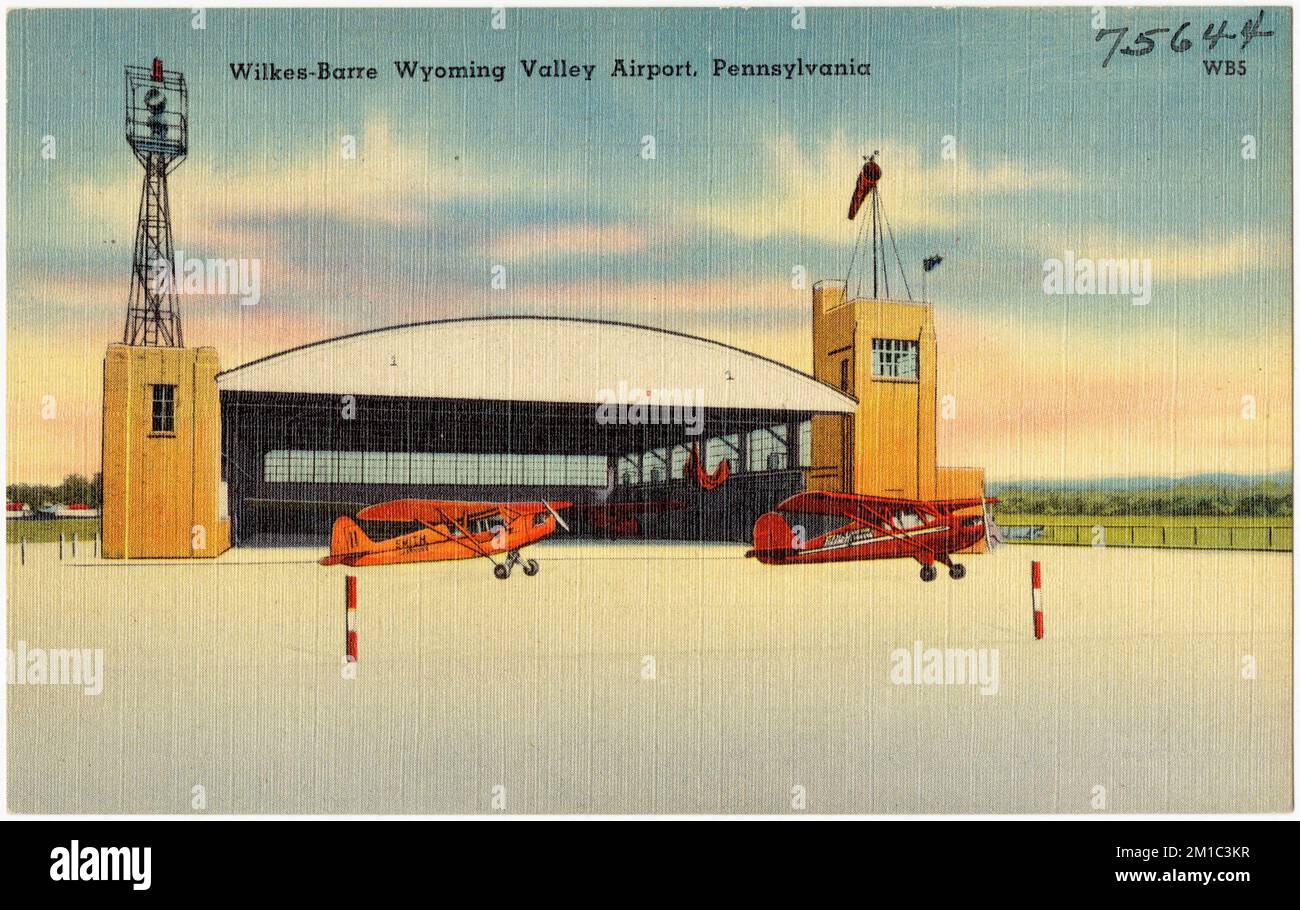 Wilkes-Barre Wyoming Valley Airport, Pennsylvania, Flughäfen, Tichnor Brothers Collection, Postkarten der Vereinigten Staaten Stockfoto