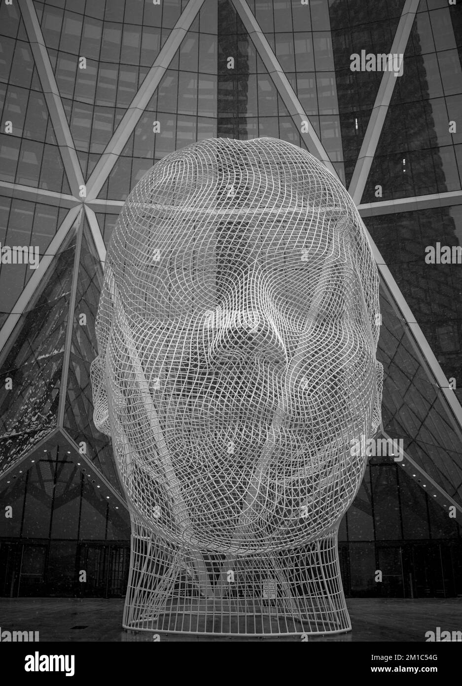 Calgary, Alberta/Kanada - Dezember 27 2022: Wonderland Sculpture von Jaume Plensa unter dem Schnee Stockfoto