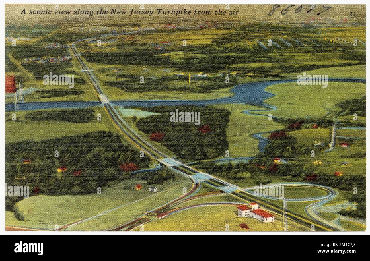 Ein malerischer Blick auf den New Jersey Turnpike aus der Luft, Flüsse, Tichnor Brothers Collection, Postkarten der Vereinigten Staaten Stockfoto