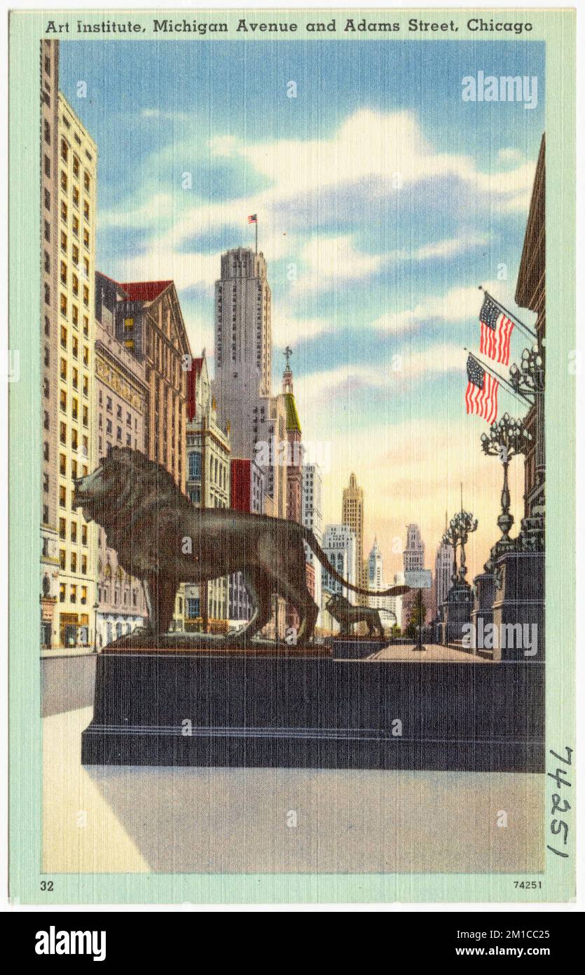 Art Institute, Michigan Avenue und Adams Street, Chicago, Galerien und Museen, Tichnor Brothers Collection, Postkarten der Vereinigten Staaten Stockfoto