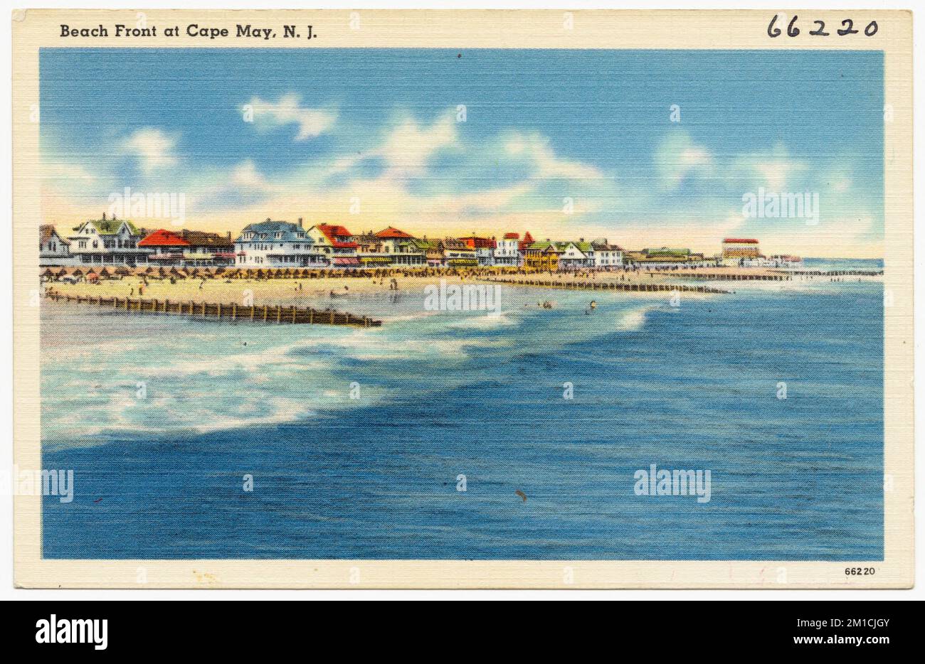 Beach Front at Cape May, N. J. , Beaches, Cities & Towns, Tichnor Brothers Collection, Postkarten der Vereinigten Staaten Stockfoto