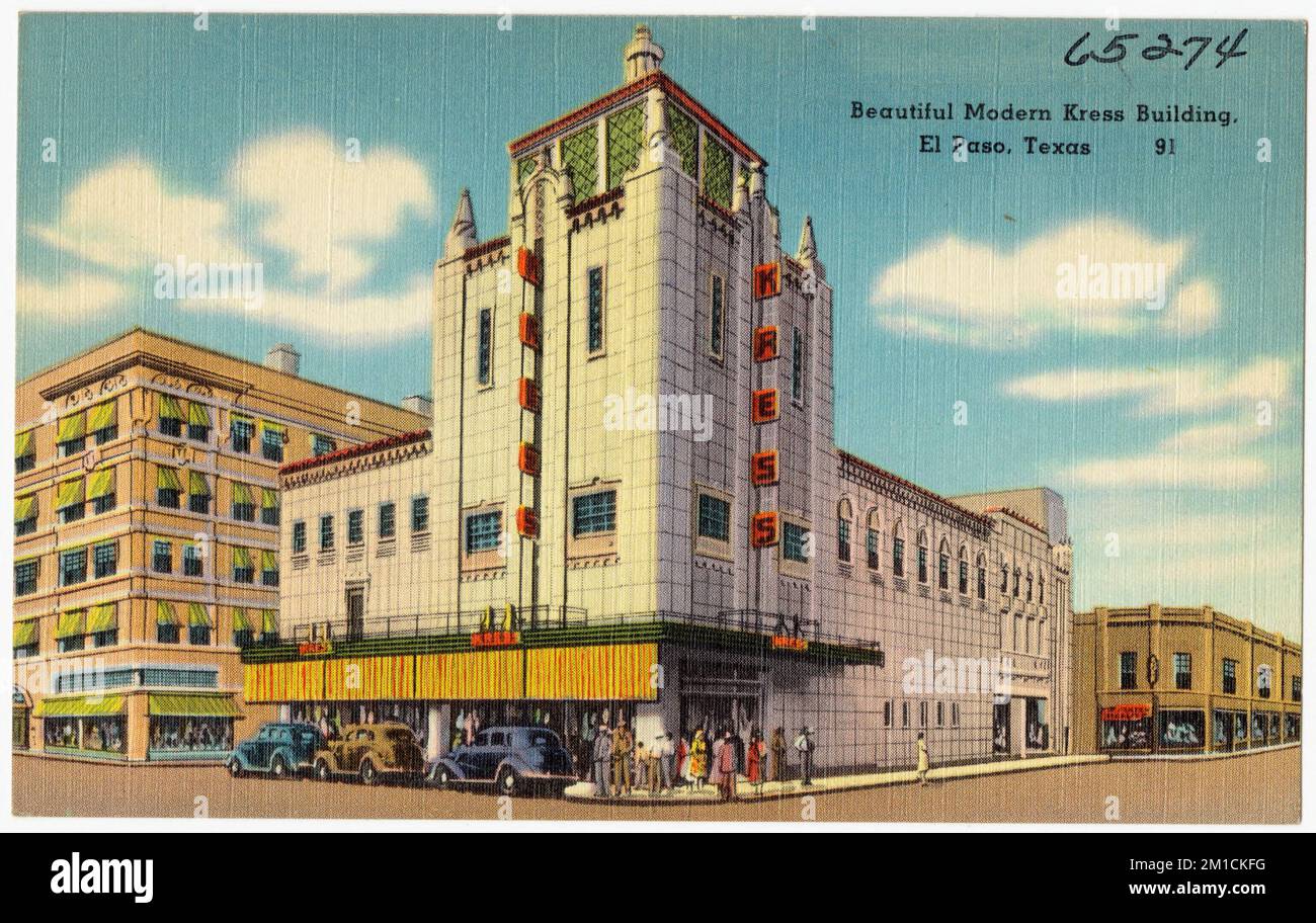 Wunderschönes modernes Kress Building, El Paso, Texas, 91 , kommerzielle Einrichtungen, Tichnor Brothers Collection, Postkarten der Vereinigten Staaten Stockfoto