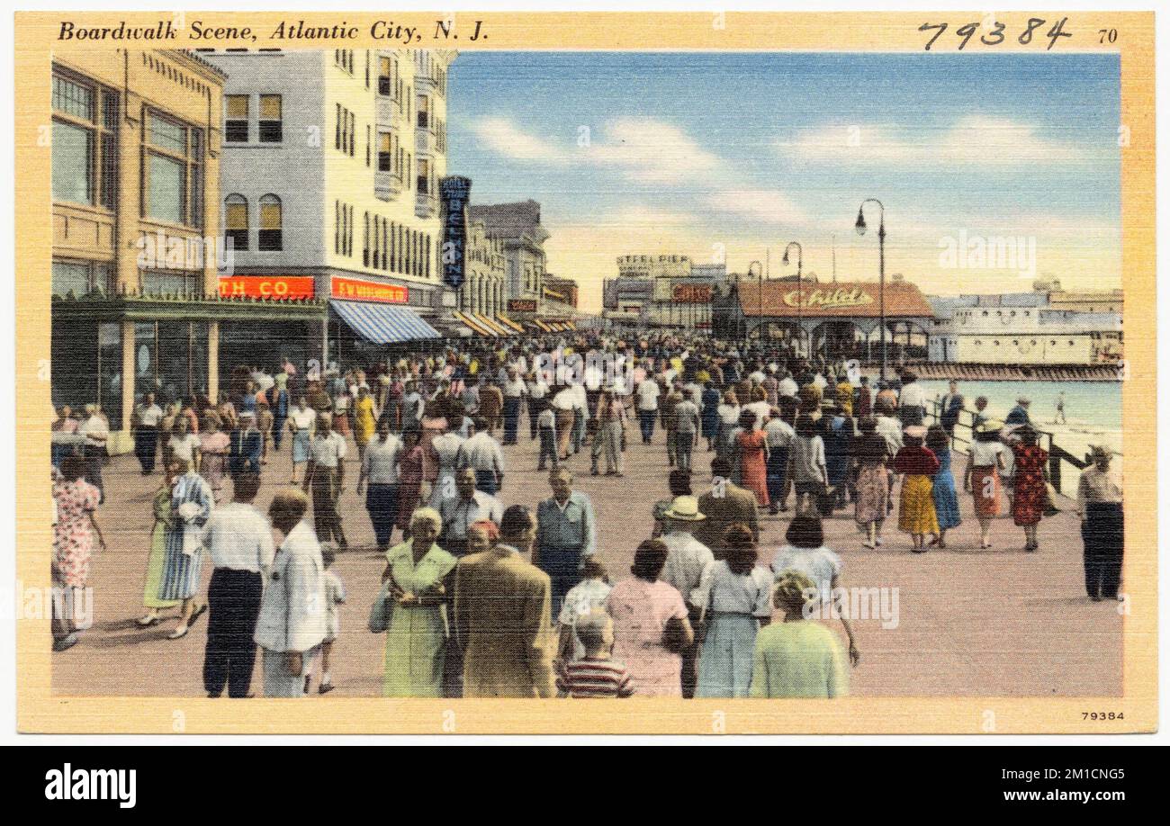 Boardwalk Szene, Atlantic City, N.J. , Promenade, Tichnor Brothers Collection, Postkarten der Vereinigten Staaten Stockfoto