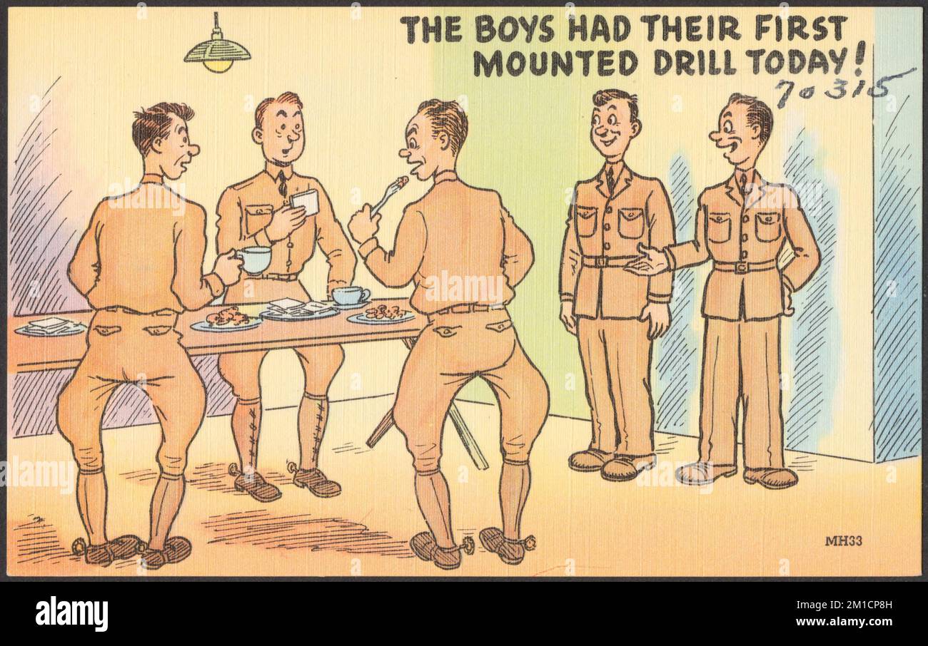 Die Jungs hatten heute ihren ersten Bohrer! , Militärpersonal, Militäreinrichtungen, Tichnor Brothers Collection, Postkarten der Vereinigten Staaten Stockfoto