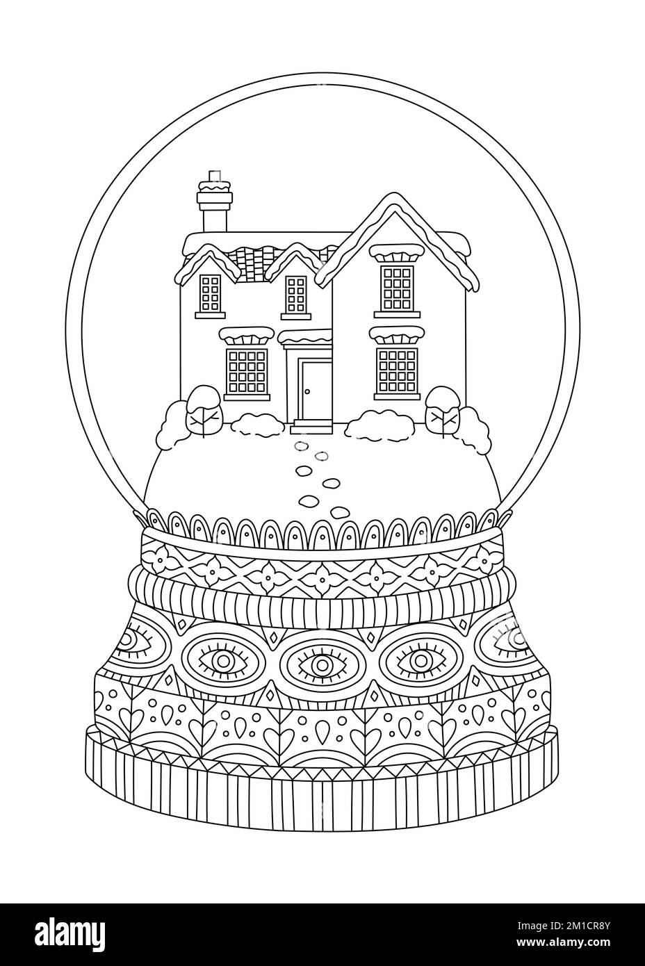 Schneekugel-Farbdesign, Weihnachtsball isoliert auf weißem Hintergrund. Vektorglas-Schneeballlinienform Stock Vektor