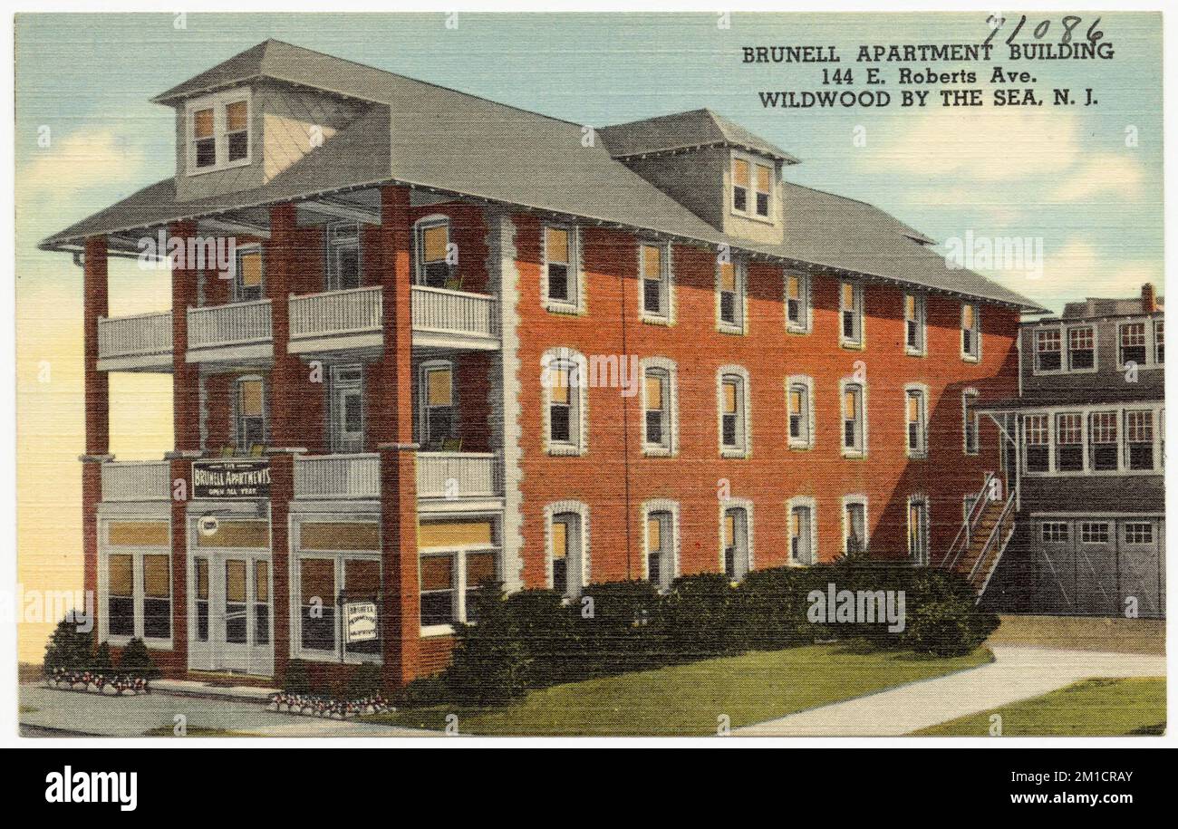 Brunell Apartmentgebäude, 144 E. Roberts Ave., Wildwood by the Sea, N. J. , Tichnor Brothers Collection, Postkarten der Vereinigten Staaten Stockfoto