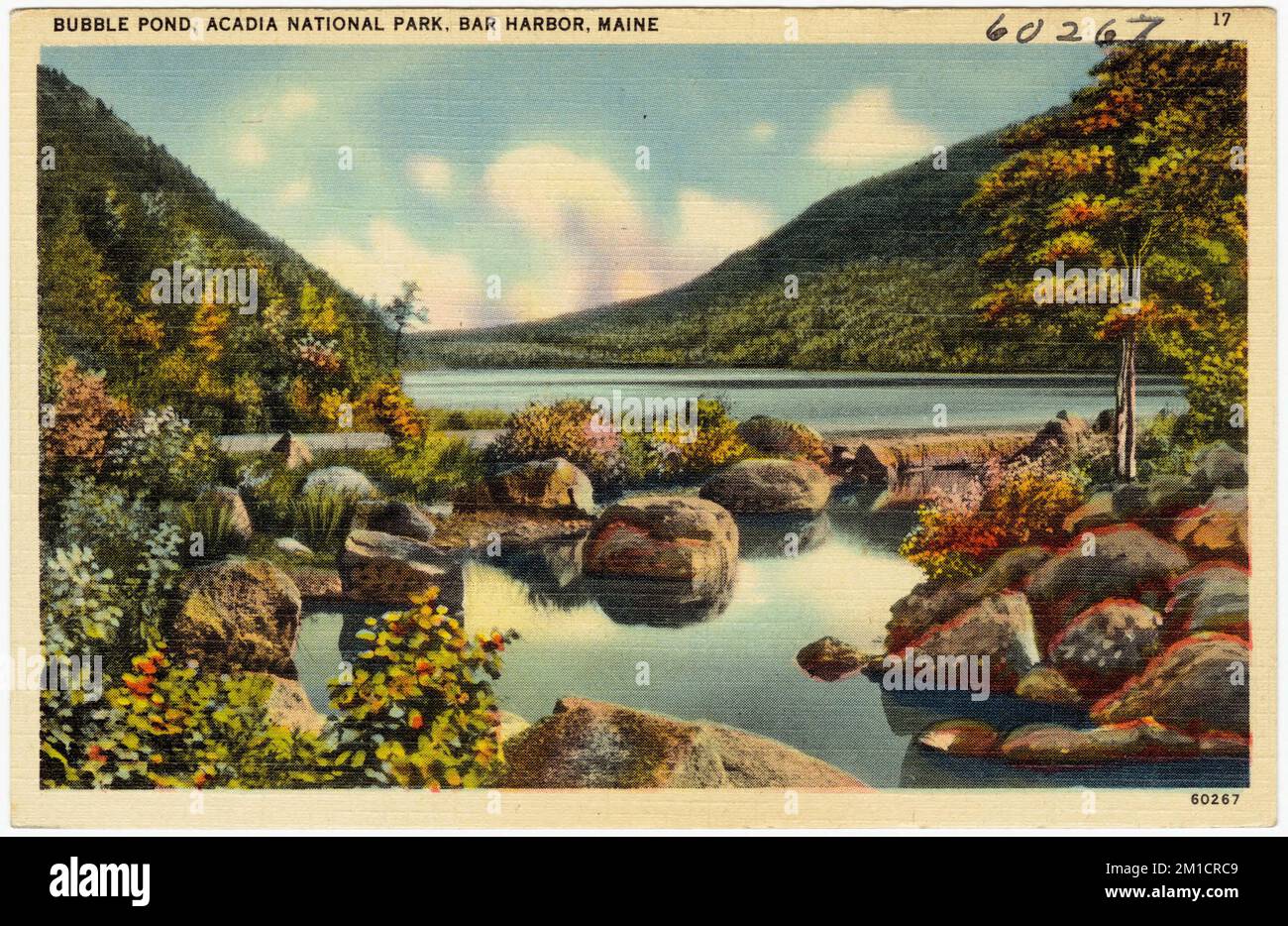 Bubble Pond, Acadia Nationalpark, Bar Harbor, Maine, Seen und Teiche, Parks, Tichnor Brothers Collection, Postkarten der Vereinigten Staaten Stockfoto