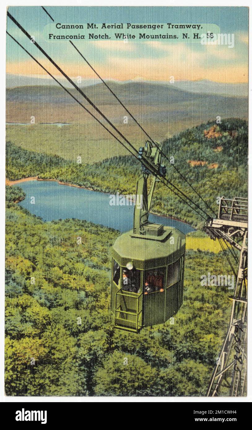 Kanone Mt. Aerial Passenger Tramway, Franconia Notch, White Mountains, N.H. , Berge, Seen und Teiche, Tichnor Brothers Collection, Postkarten der Vereinigten Staaten Stockfoto