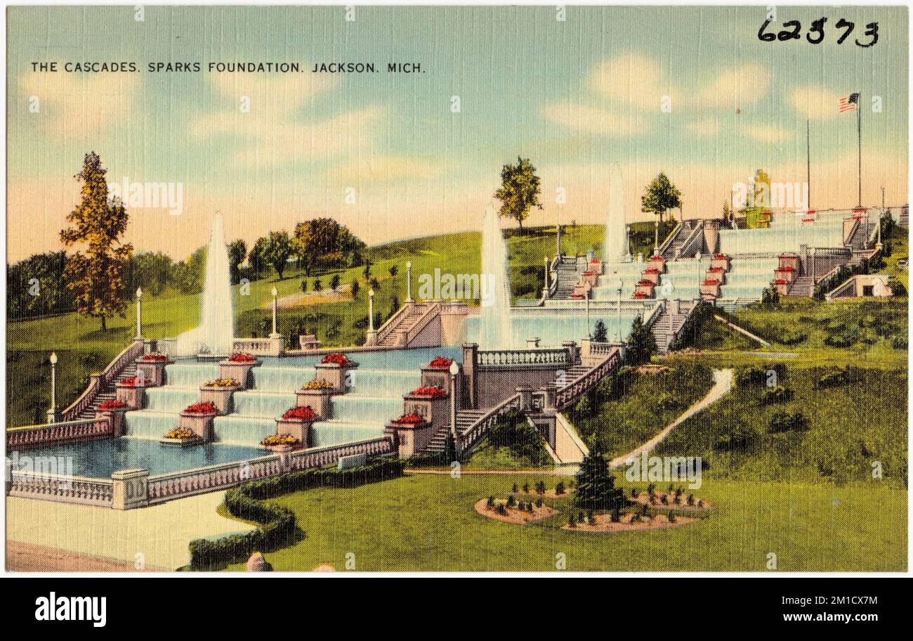 Die Cascades, Sparks Foundation, Jackson, Michigan. , Parks, Wasserfälle, Tichnor Brothers Collection, Postkarten der Vereinigten Staaten Stockfoto