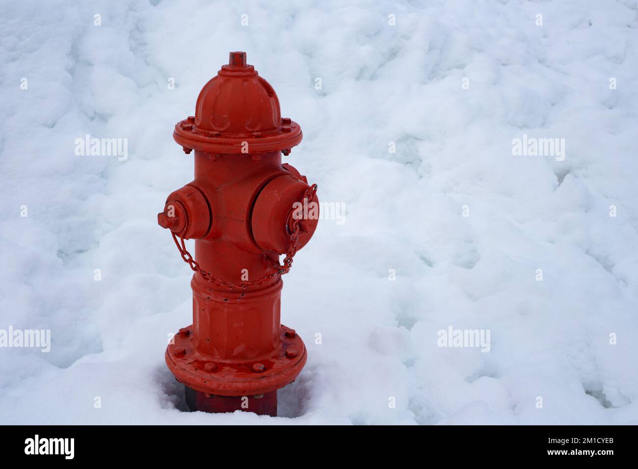 Eine rote Feuerlöscher, mit Schnee bedeckt, in Troja, Montana. Stockfoto