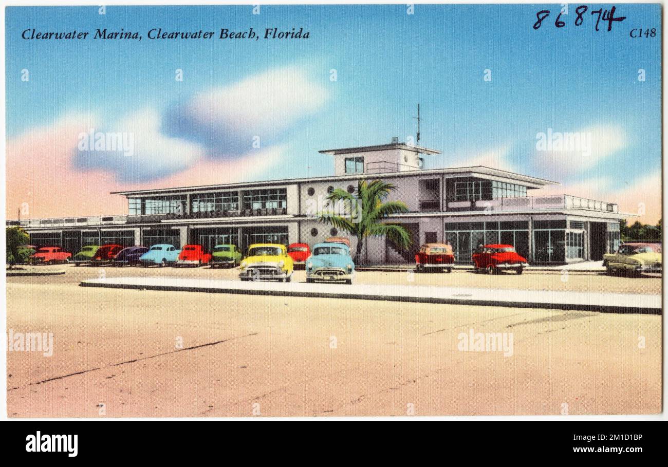 Clearwater Marina, Clearwater Beach, Florida, Tichnor Brothers Collection, Postkarten der Vereinigten Staaten Stockfoto